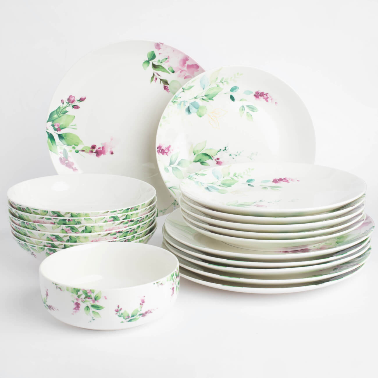 Dining set, 6 persons, 19 items, porcelain N, white, Watercolor flowers, Senetti изображение № 1