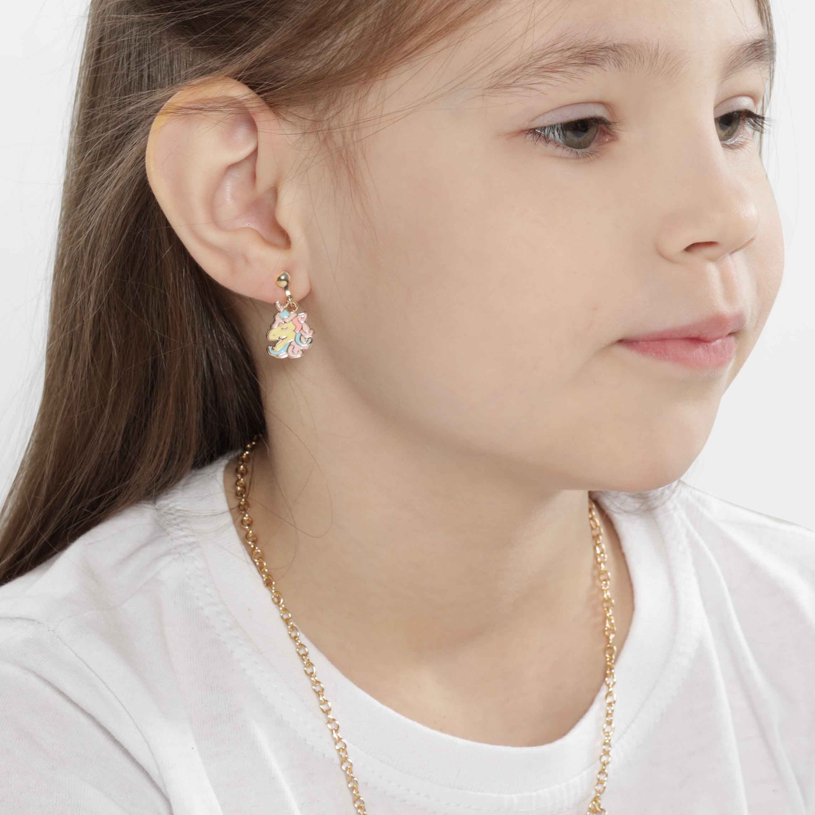 Clip-on earrings, 2 cm, 2 pcs, children's, plastic / metal, gold, Unicorns, Unicorn изображение № 5