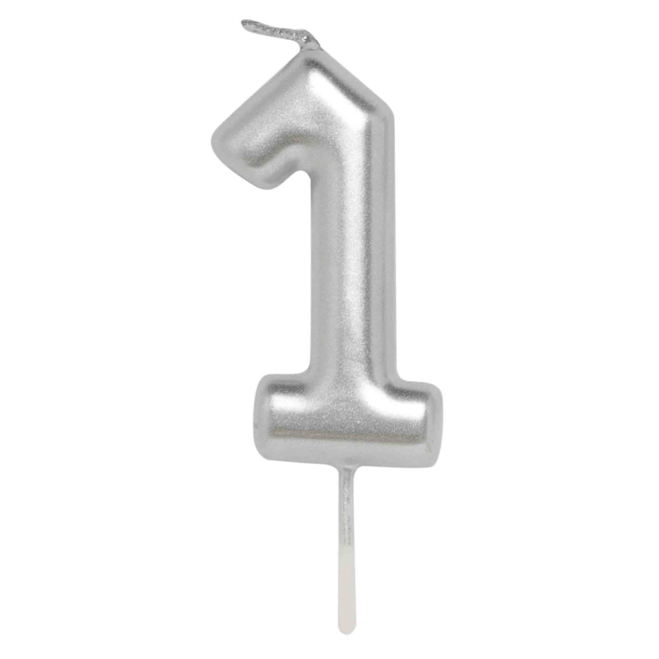 Cake candle, 8 cm, silver, Number 1, Birthday party изображение № 1