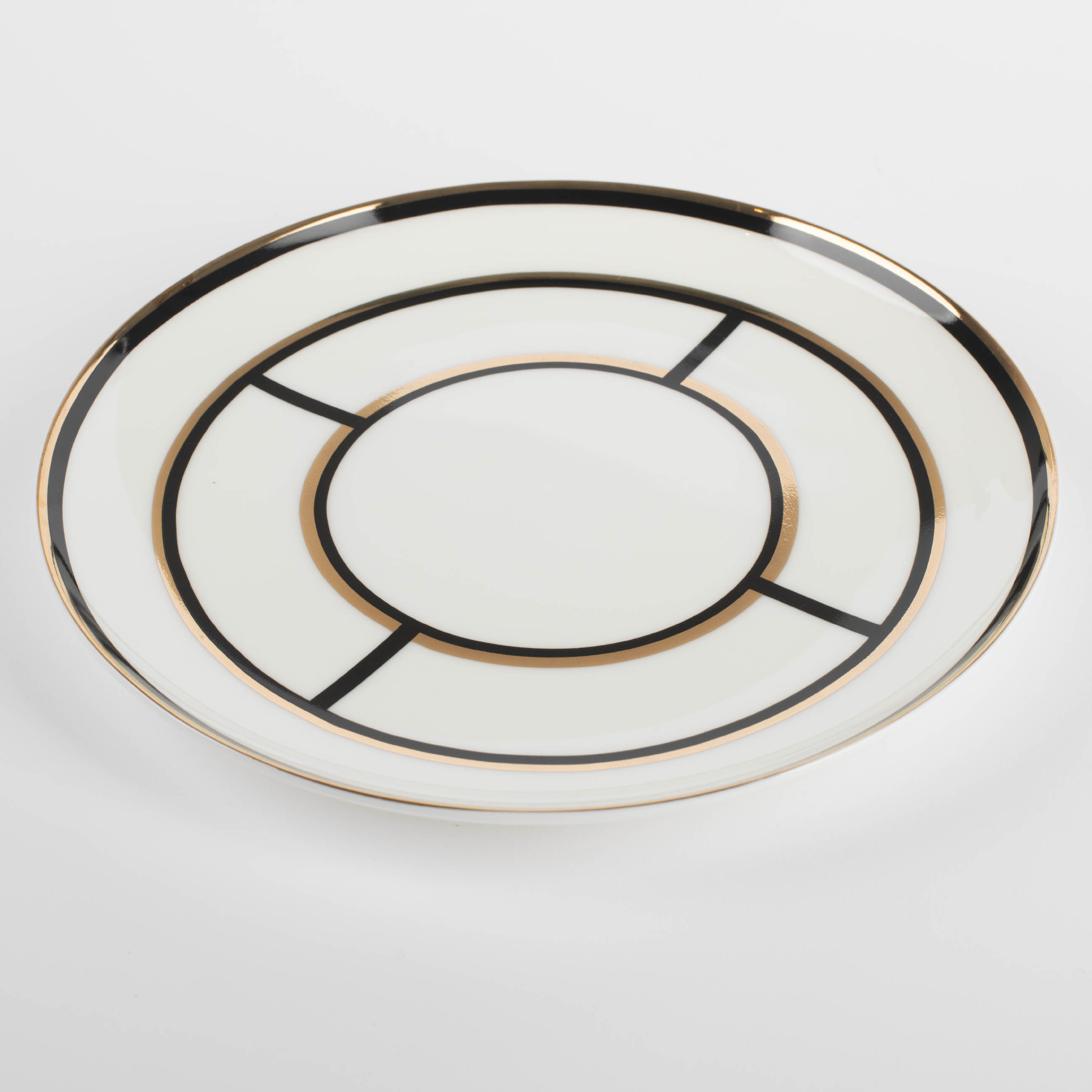 Dessert plate, 20 cm, porcelain F, white, with golden edging, Geometry, Rodos изображение № 2