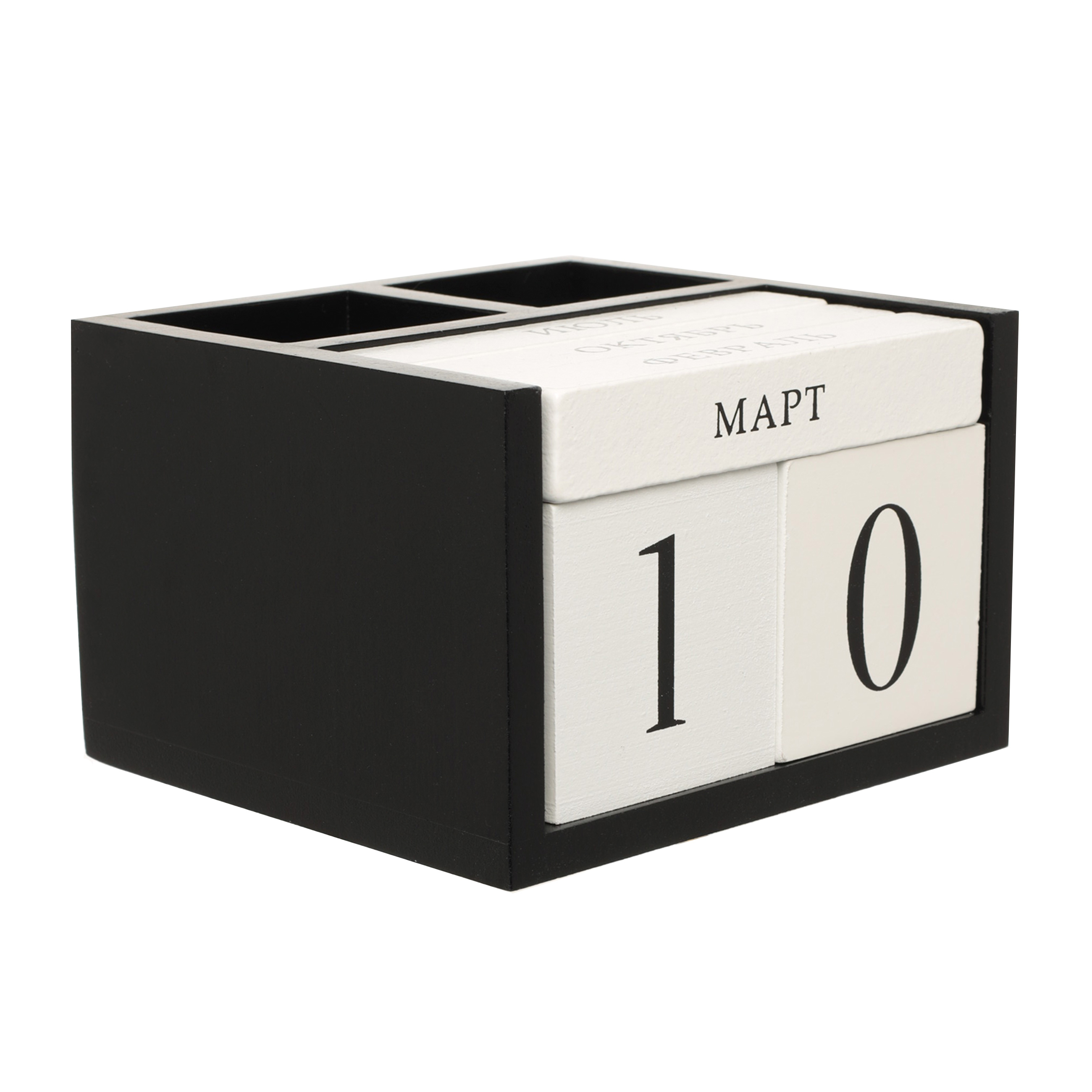 Table calendar, 14x13 cm, with cubes, with pen holders, MDF, black and white, B&amp;W изображение № 2