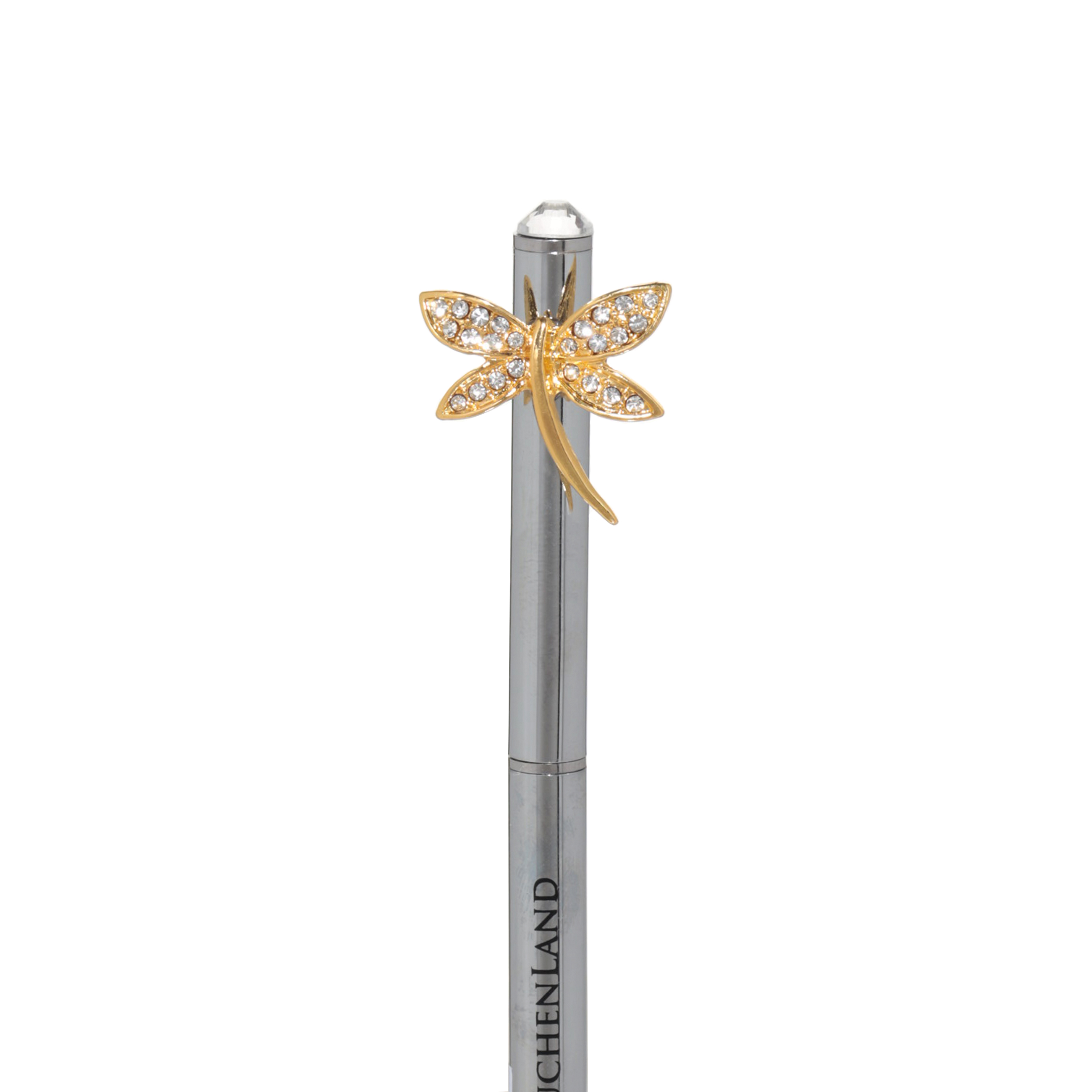 Ballpoint pen, 14 cm, with clip, metal, silver-gold, Dragonfly, Draw figure изображение № 2