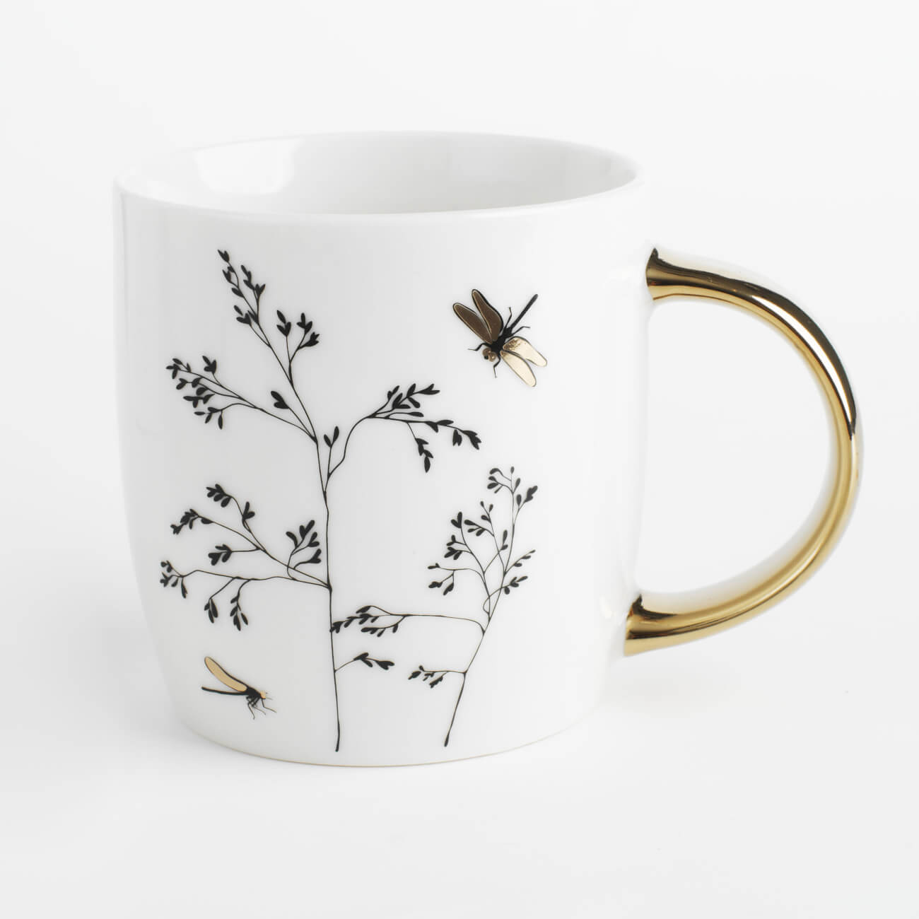 Mug, 380 ml, porcelain N, white, Dragonflies on branches, Paradise garden изображение № 1