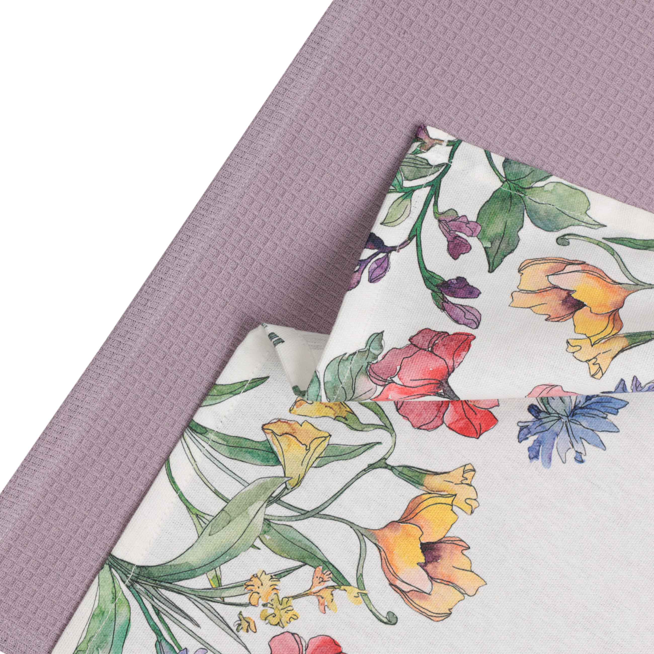 Kitchen towel, 40x60 cm, 2 pcs, cotton, white/purple, Flowers, Bloome изображение № 3