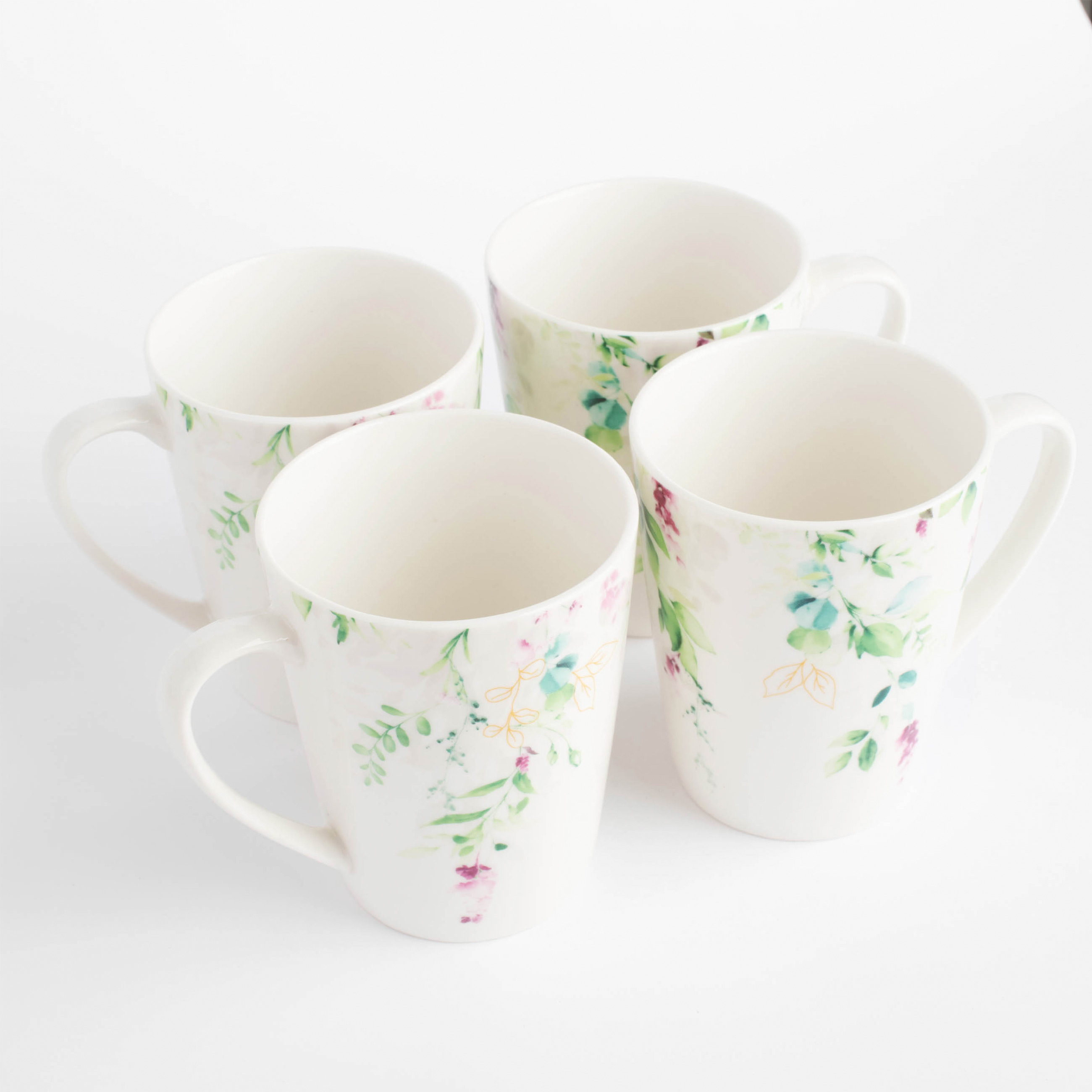 Mug, 420 ml, 4 pcs, porcelain N, white, Watercolor flowers, Senetti изображение № 3