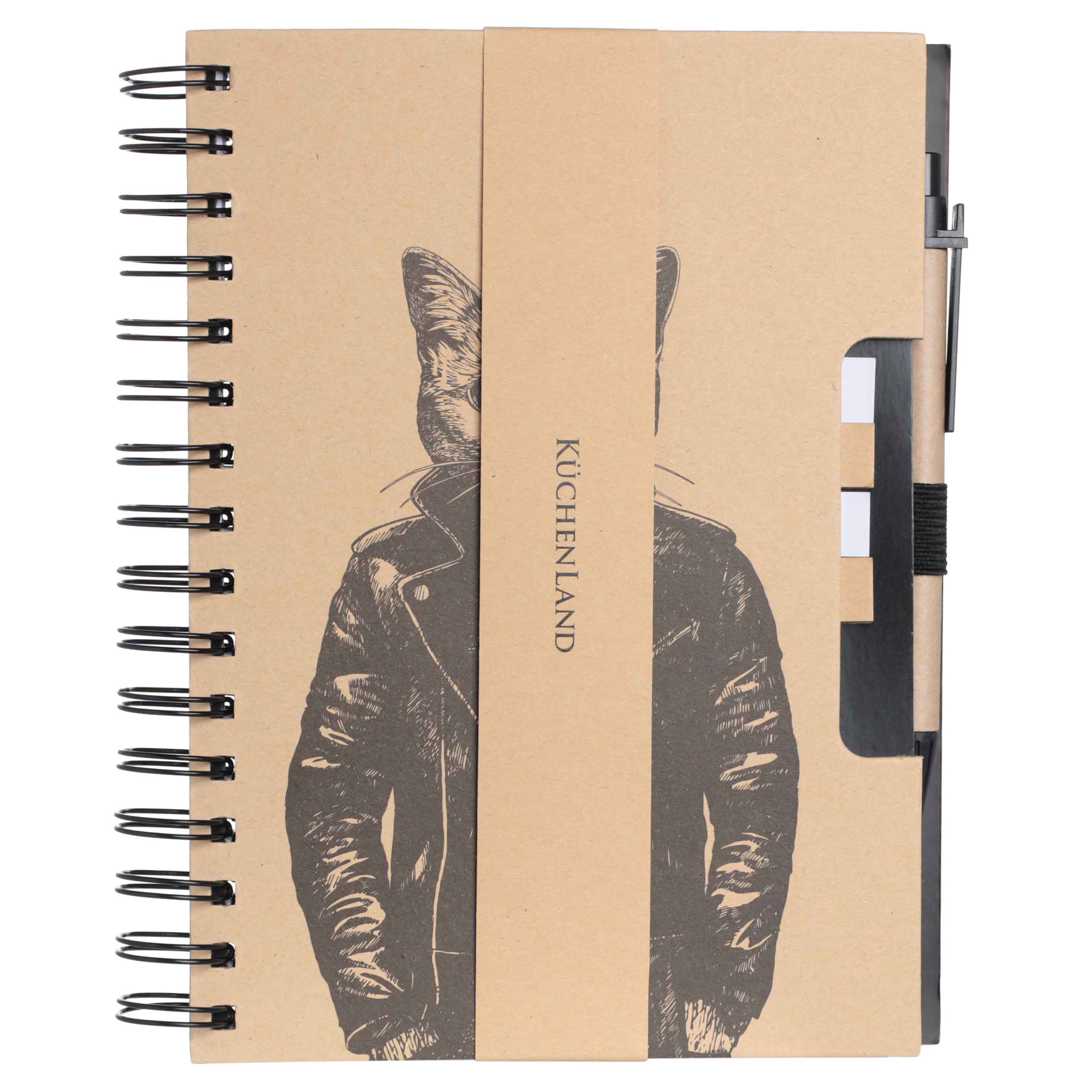 Notepad for notes, with pen, 21x15 cm, 96 l, on rings, cardboard, Cat in a leather jacket, Brutal style изображение № 4
