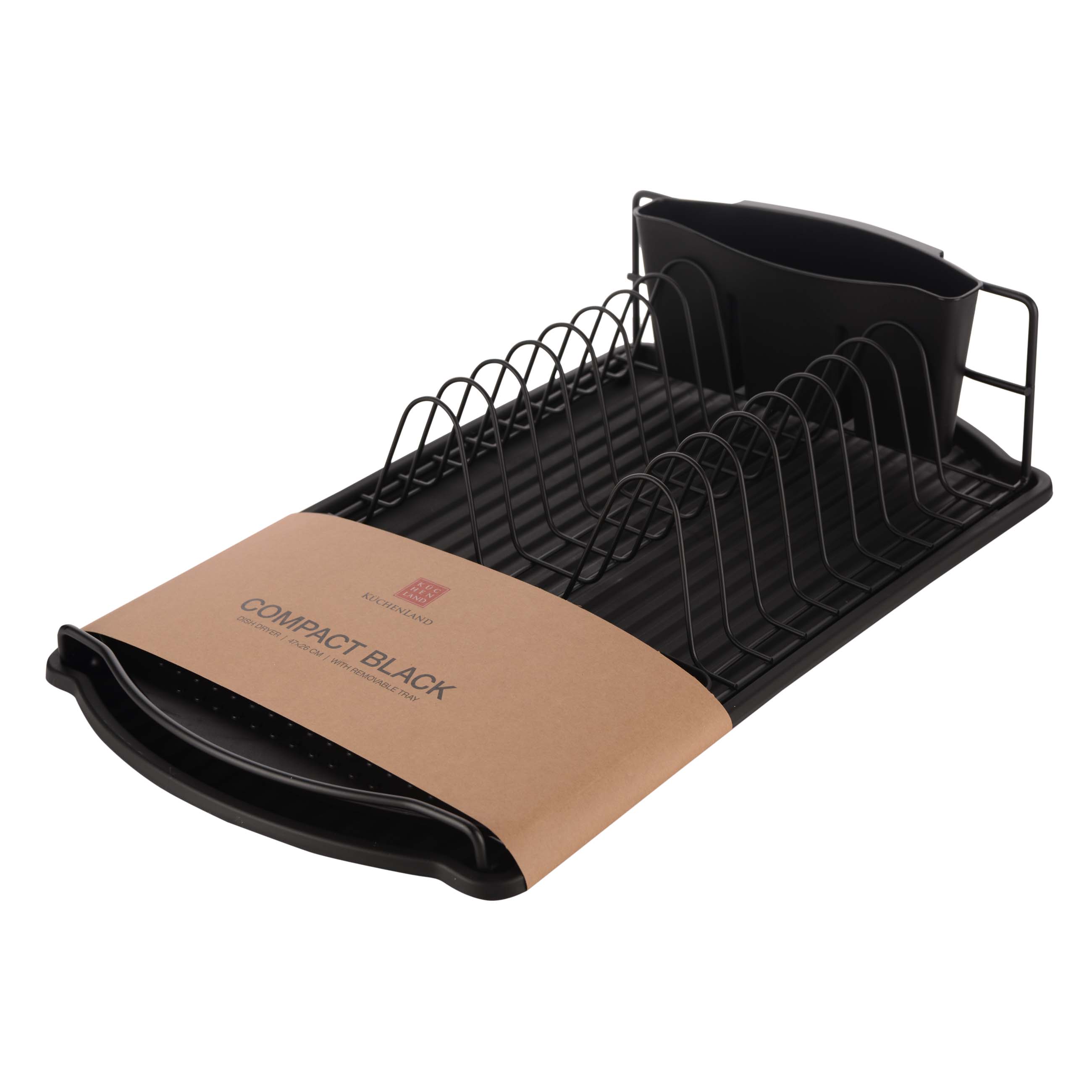 Dish rack, 47x26 cm, with tray, plastic / metal, black, Black style изображение № 5