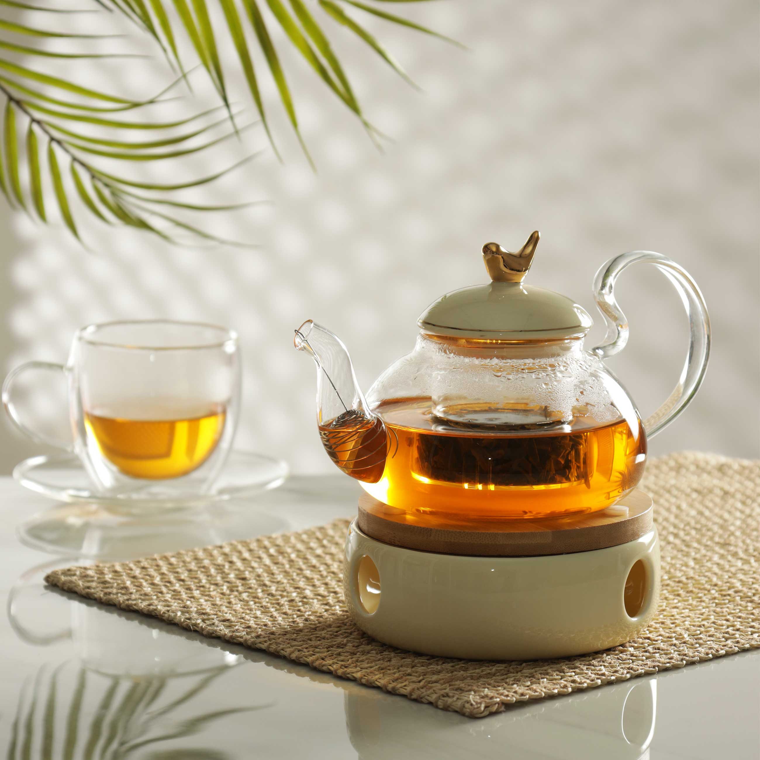 Teapot, 600 ml, heated, used glass / porcelain P, beige, Bird, Ellan изображение № 2
