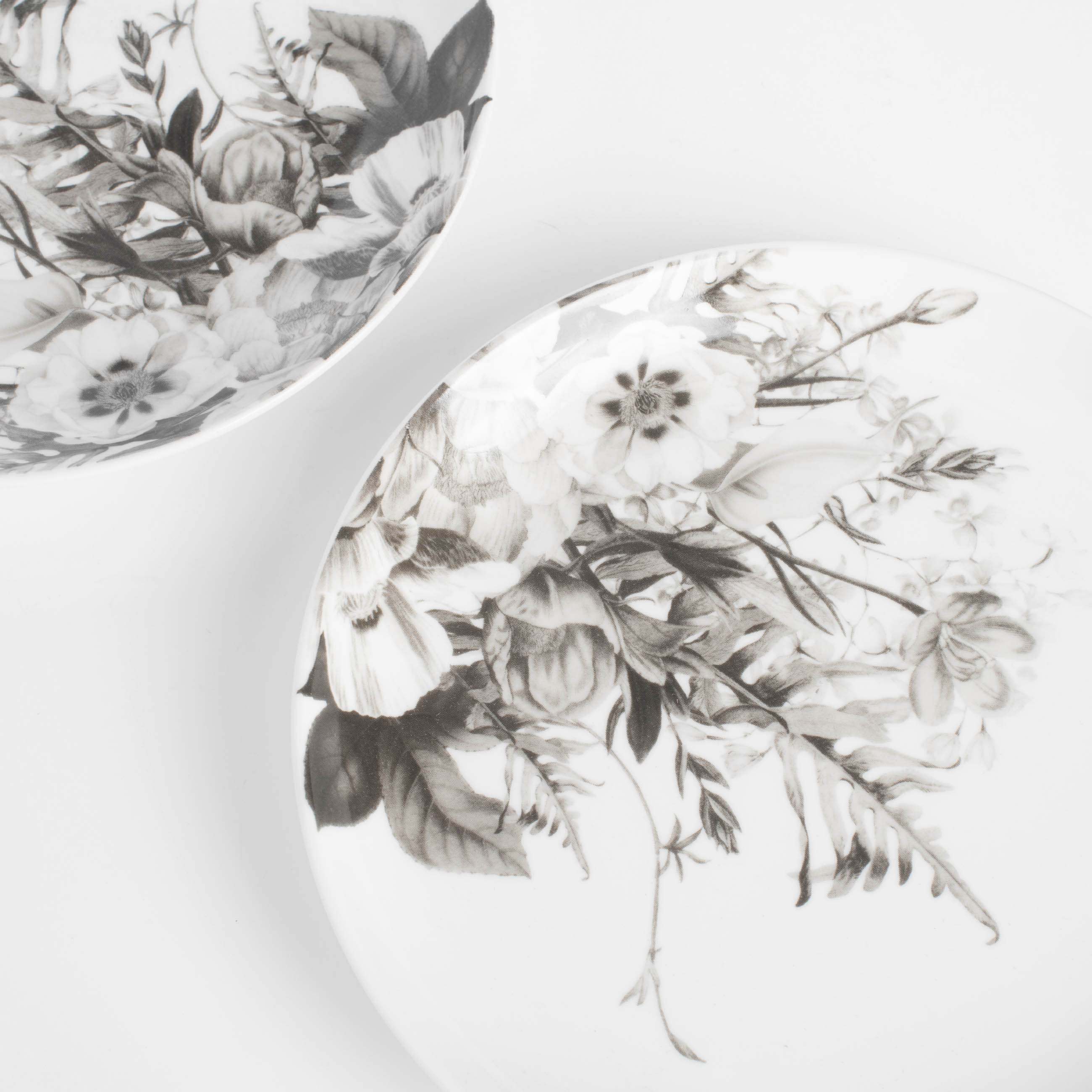 Snack plate, 21 cm, 2 pcs, porcelain N, white, Black and white flowers, Magnolia изображение № 3