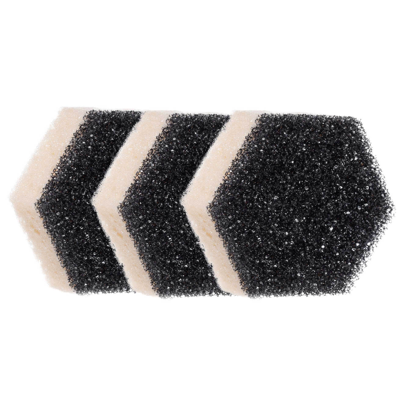 Dish washing sponge, 9x8 cm, 3 pcs, foam rubber/abrasive, black and beige, Black clean изображение № 1
