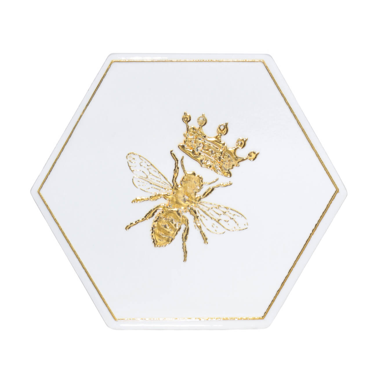 Mug stand, 11 cm, ceramic / cork, hexagonal, white, Bee, Honey изображение № 1