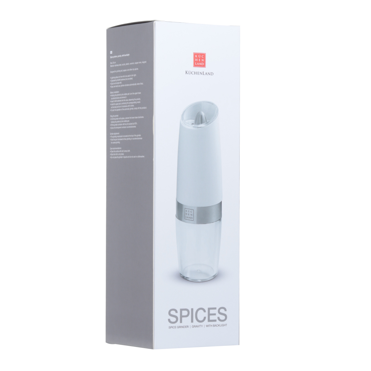 Spice mill, 20 cm, Gravity, Plastic / Acrylic, LED W, White, Spicy изображение № 3