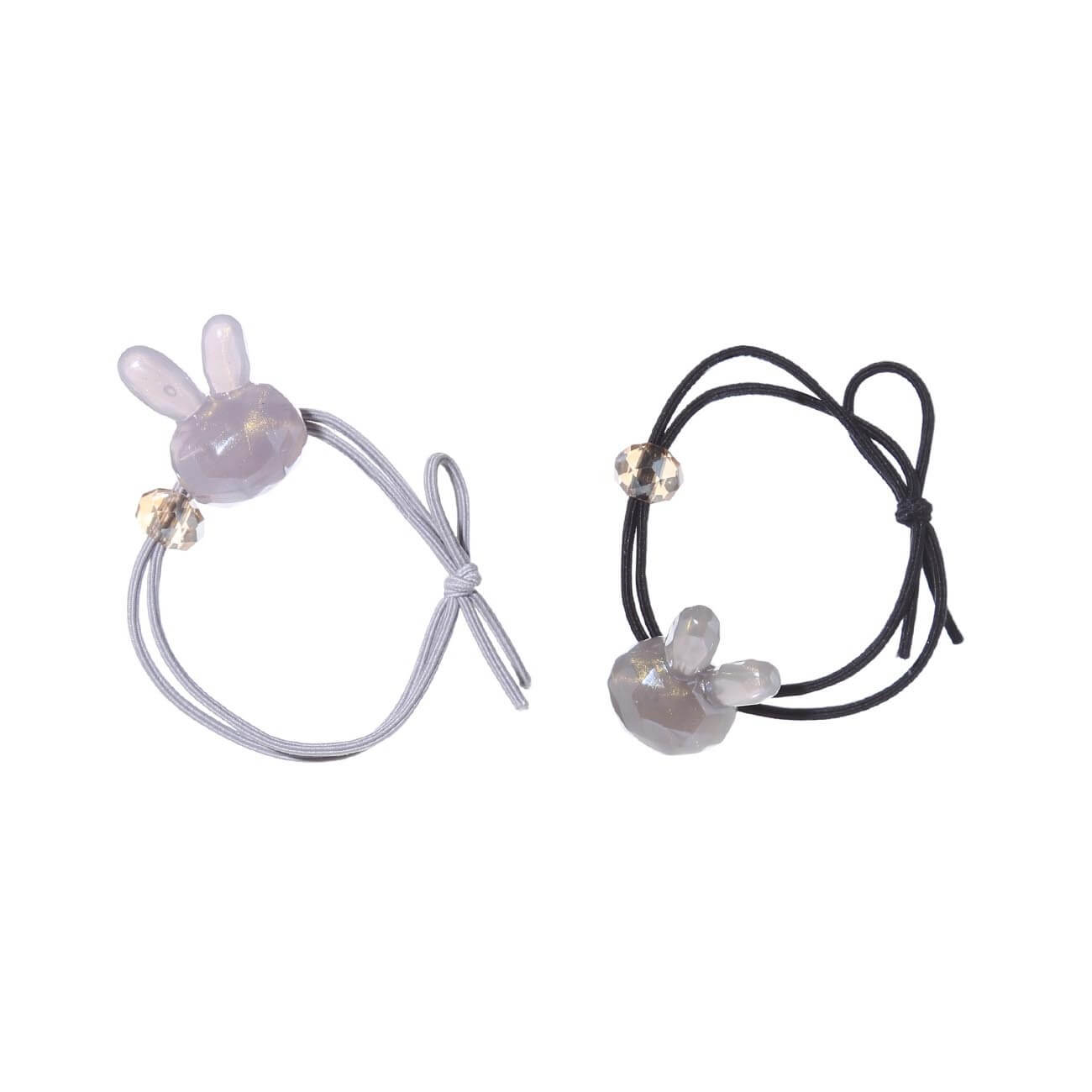 Elastic hair band, 6 cm, 2 pcs, children's, acrylic, gray / black, Bunnies, Gracile изображение № 1