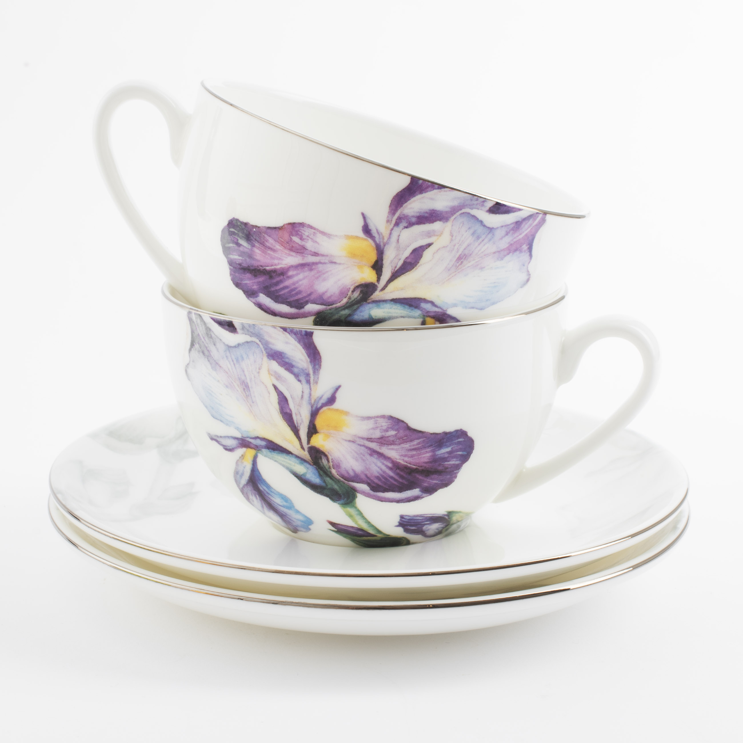 Pair of tea, 2 persons, 4 pcs, 280 ml, porcelain F, with silver edging, Irises, Antarctica Flowers изображение № 5