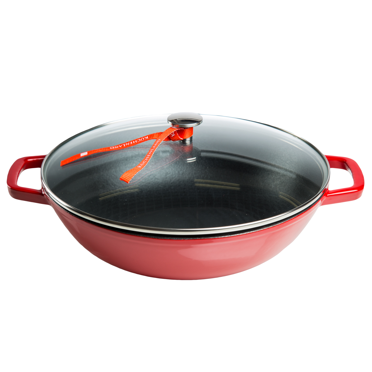 Wok, 31 cm, with lid and grate, cast iron / glass T, red, Bright изображение № 3