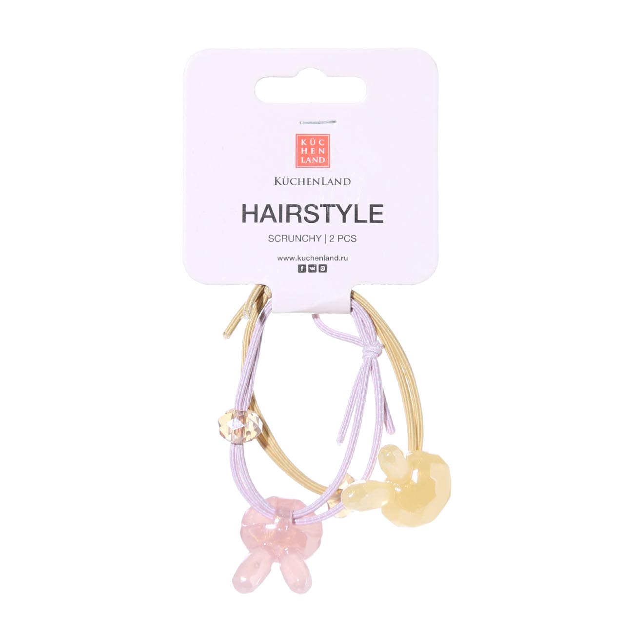 Elastic hair band, 6 cm, 2 pcs, children's, acrylic, yellow / pink, Bunnies, Gracile изображение № 2