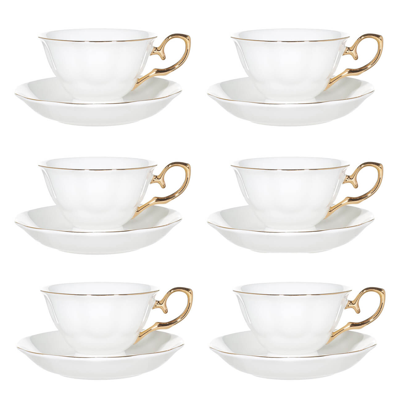Tea pair, 6 pers, 12 items, 180 ml, porcelain F, white-gold, Premium Gold изображение № 1