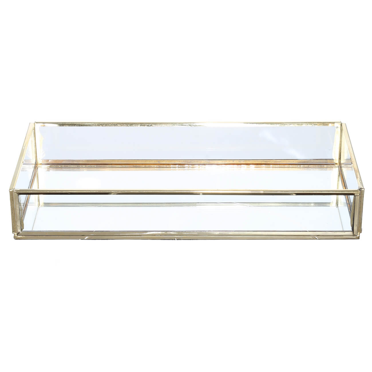 Decorative tray, 13x25 cm, metal / glass, rectangular, golden, Trend изображение № 1