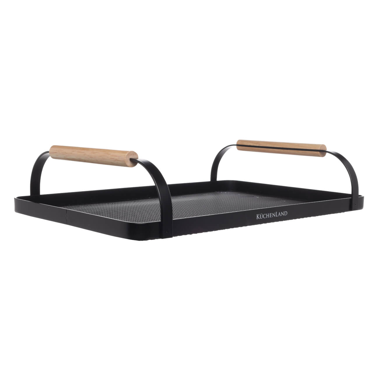 Tray, 33x23 cm, with handles, metal / wood, rectangular, black, Black style изображение № 1