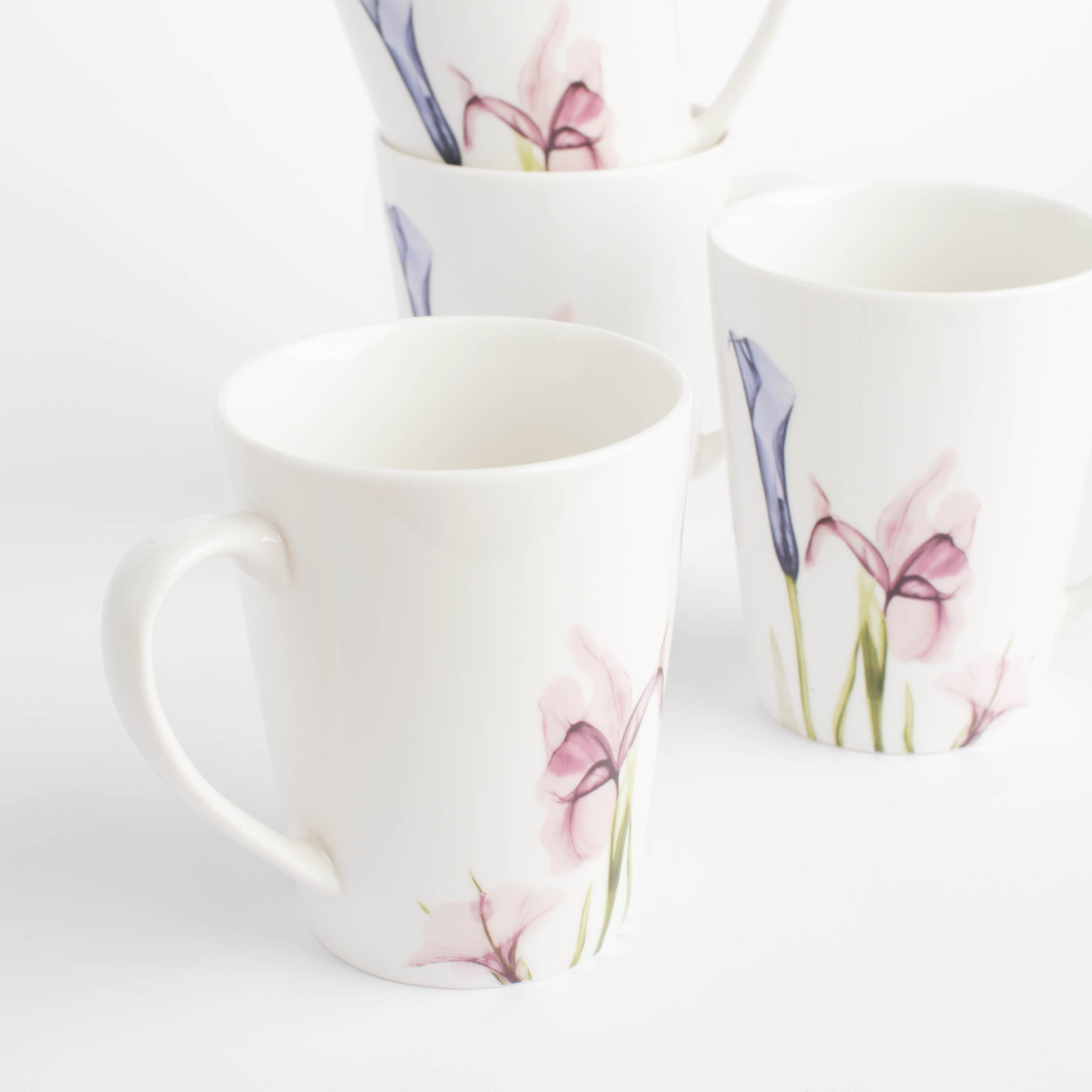 Mug, 420 ml, 4 pcs, porcelain N, white, Pastel flowers, Pastel flowers изображение № 6
