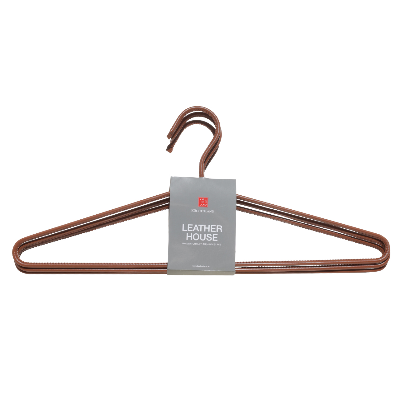 Hanger, 45 cm, 3 pieces, artificial leather, brown, Leather house изображение № 3