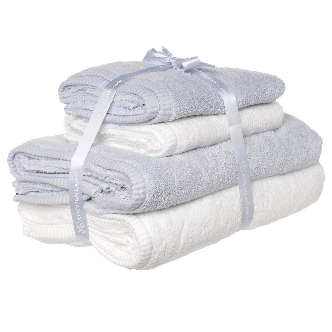 Towel set, 50x90 / 70x140 cm, 4 pcs, cotton, white / blue, Terry cotton изображение № 3