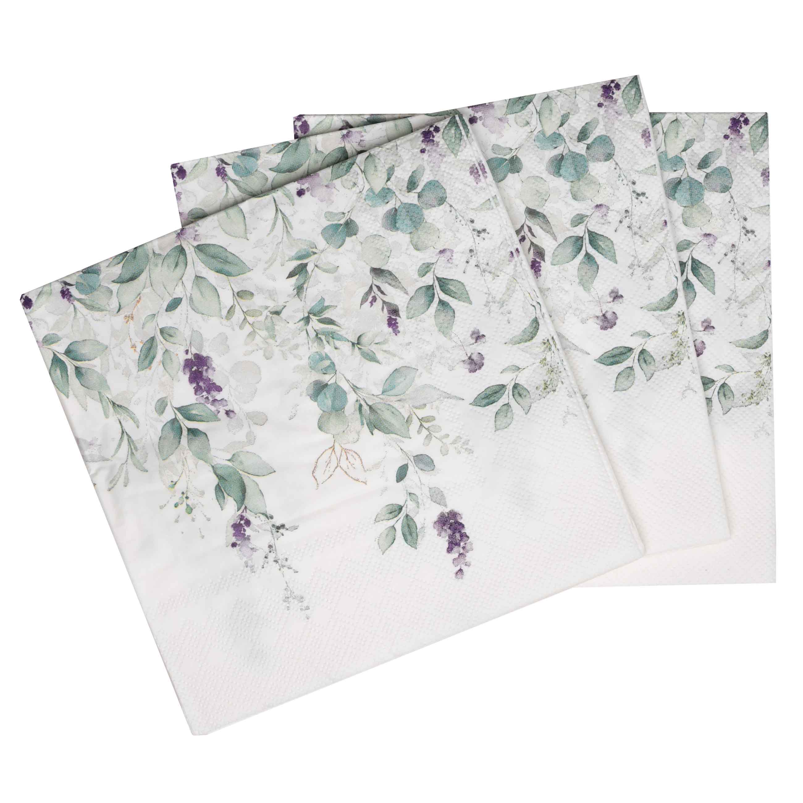 Paper napkins, 33x33 cm, 20 pcs, square, white, watercolor flowers, Senetti изображение № 2