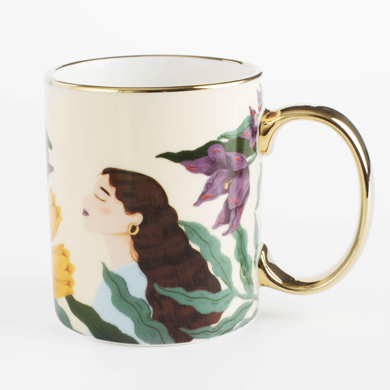 Mug, 350 ml, porcelain N, white, with golden edging, Girl in flowers, Girls изображение № 1