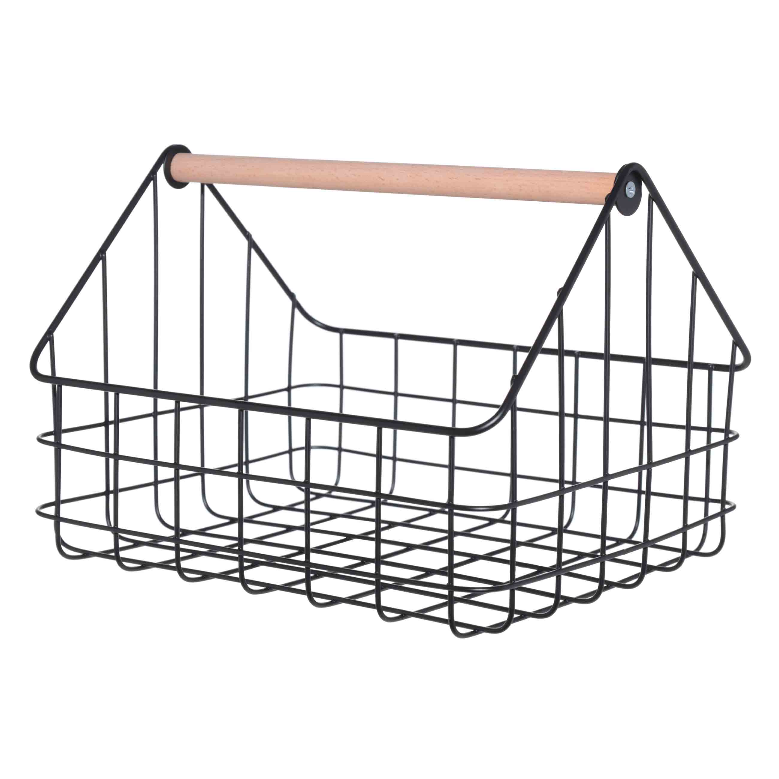 Storage basket, 30x24x22 cm, with handle, metal / wood, black, Compact black изображение № 2