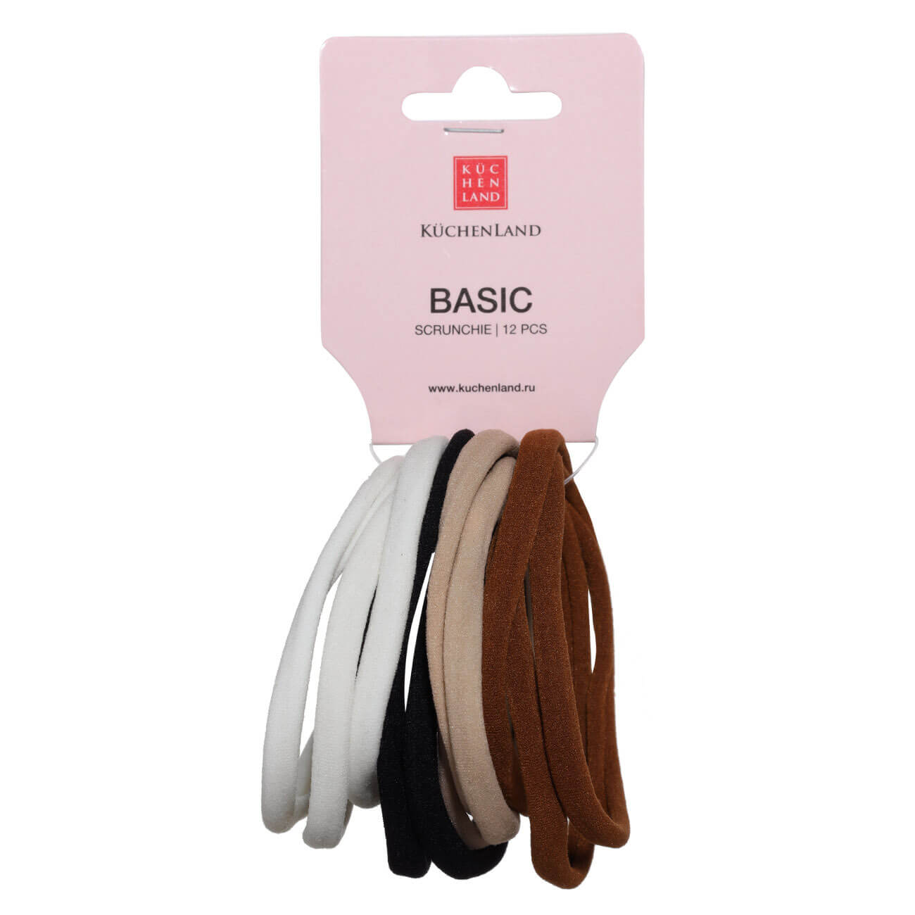 Elastic band for hair, 6 cm, 12 pcs, polyester, white / black / brown / beige, Basic изображение № 1