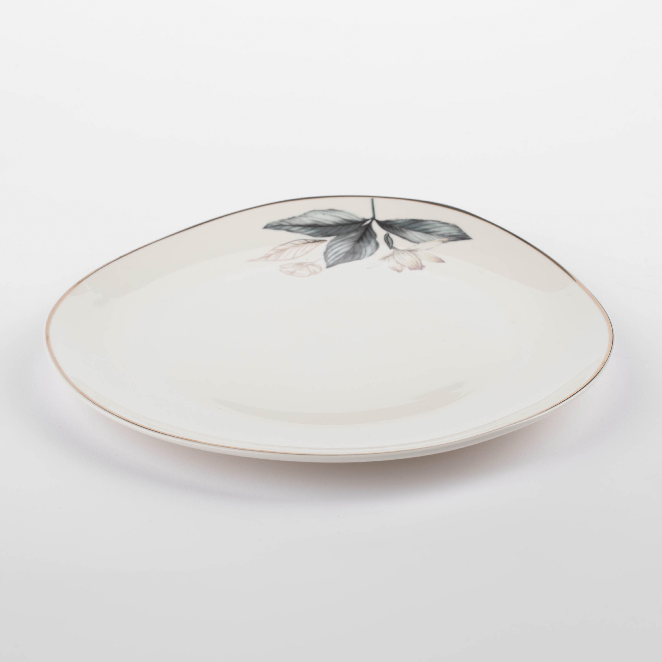 Snack plate, 21 cm, porcelain N, white, with golden edging, Flower and leaves, Noir изображение № 2