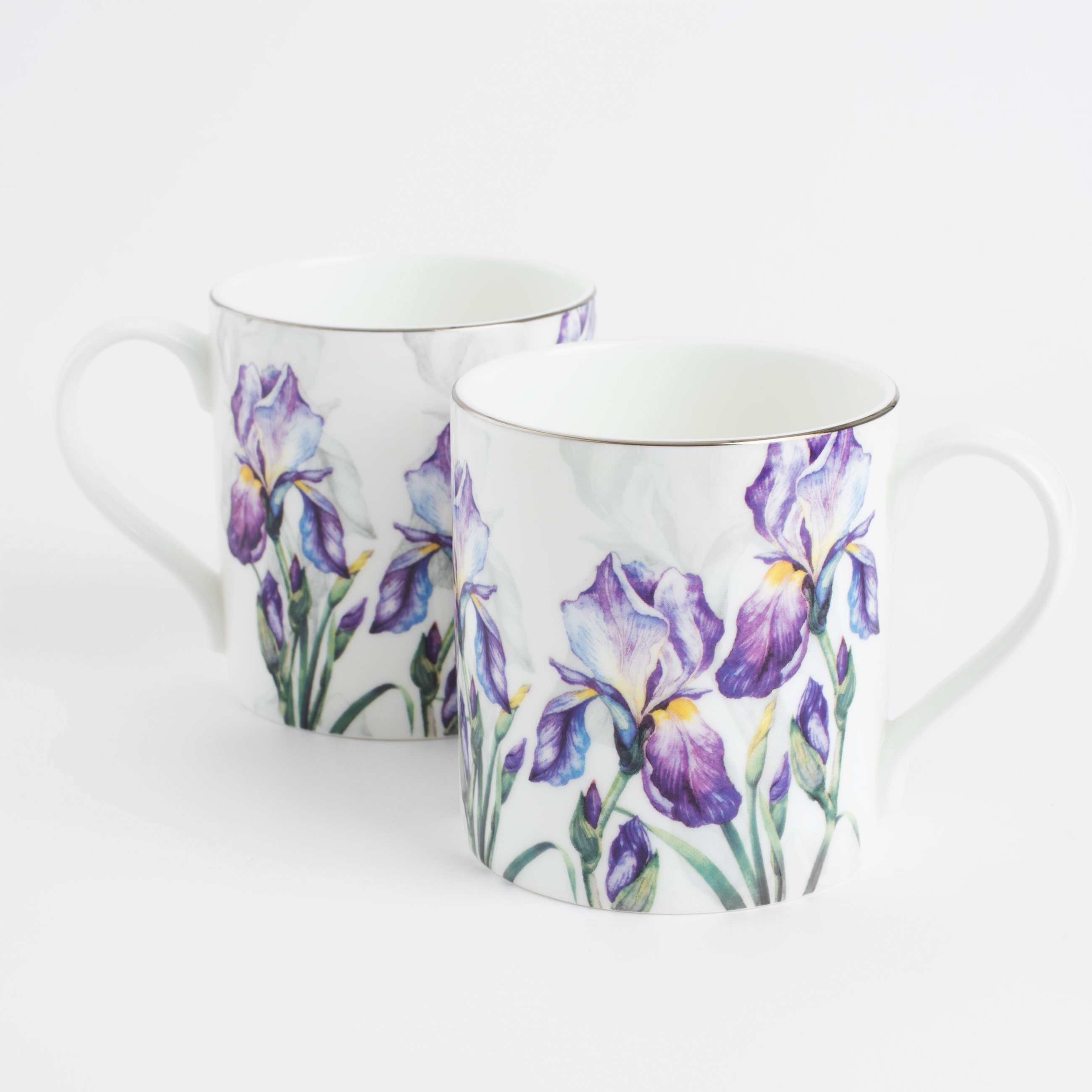 Mug, 380 ml, 2 pcs, porcelain F, white, with silver edging, Irises, Antarctica Flowers изображение № 3