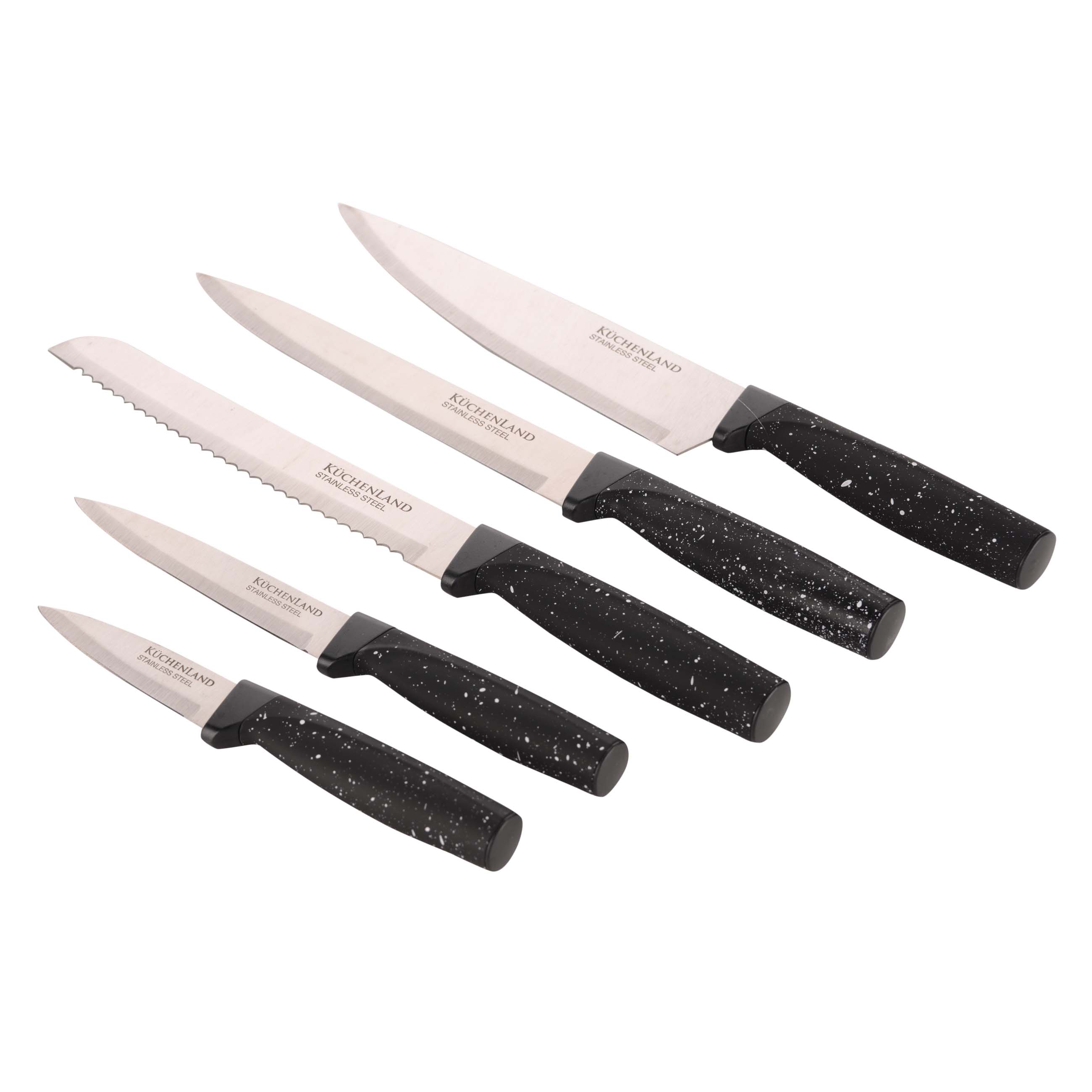 Knife set, 5 pr, in stand, steel / plastic, Black, speckled, Steel speckled изображение № 2