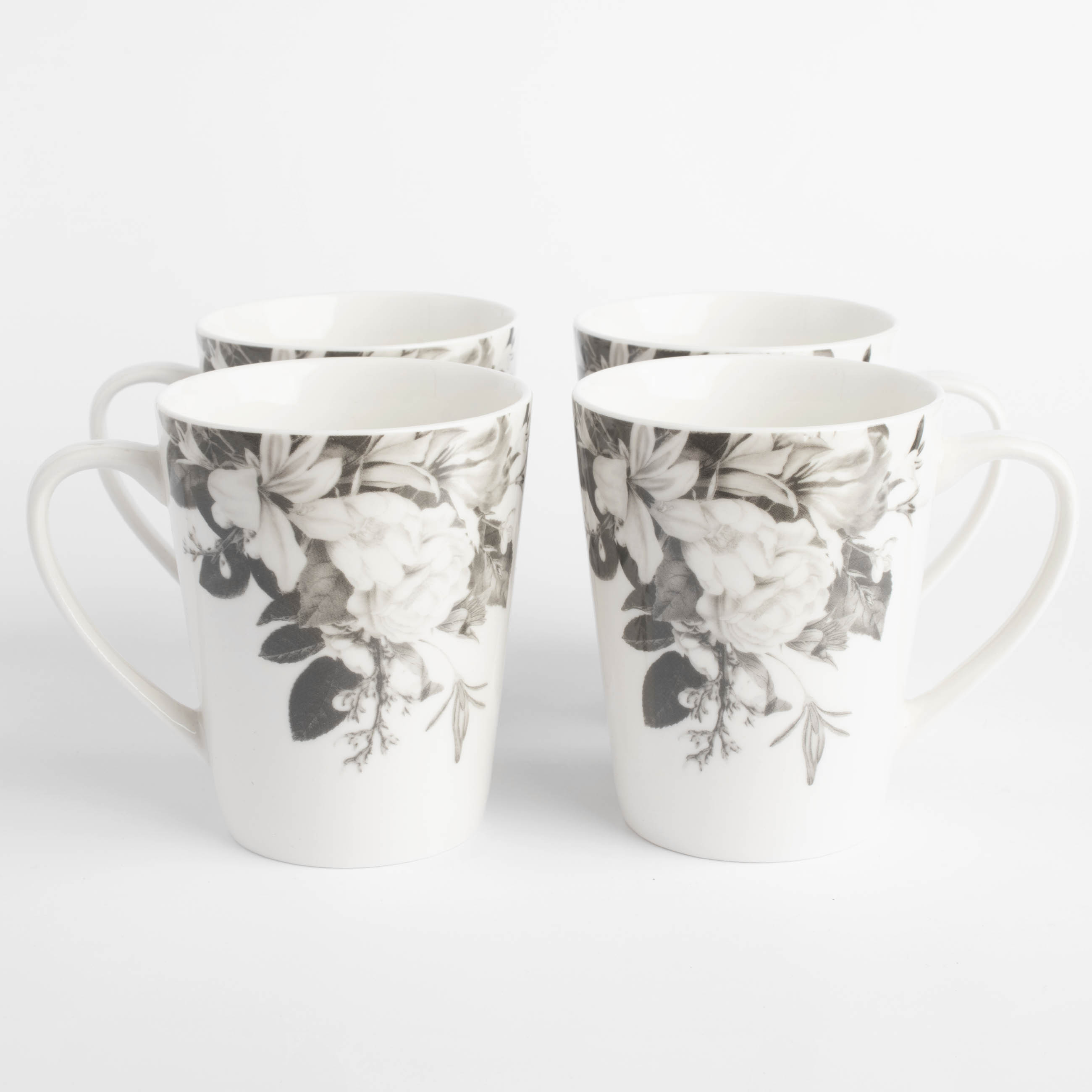 Mug, 420 ml, 4 pcs, porcelain N, white, Black and white flowers, Magnolia изображение № 2