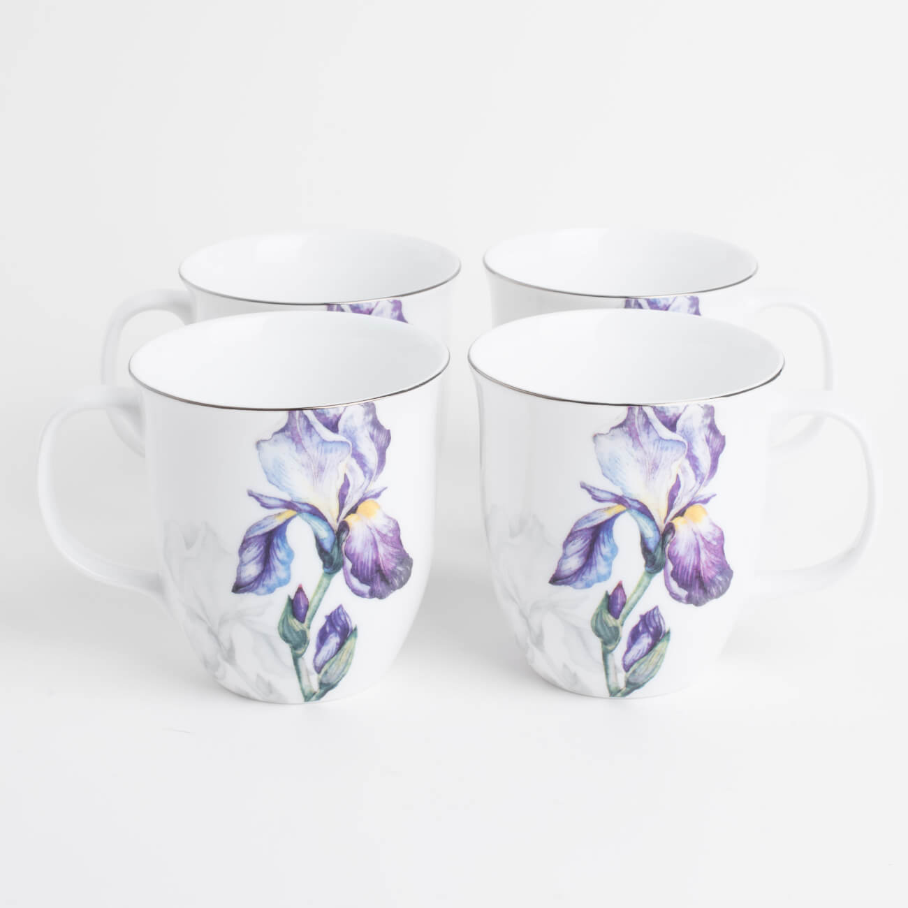 Mug, 350 ml, 4 pcs, porcelain F, with silver edging, Irises, Antarctica Flowers изображение № 1