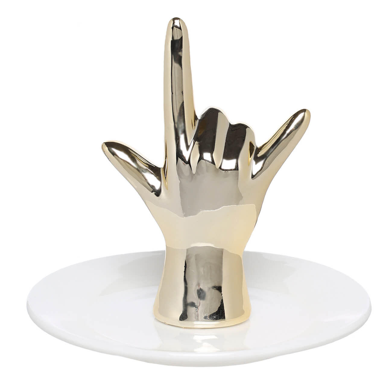 Jewelry holder, 11 cm, ceramic / metal, white and gold, Hand, Fantastic gold изображение № 1