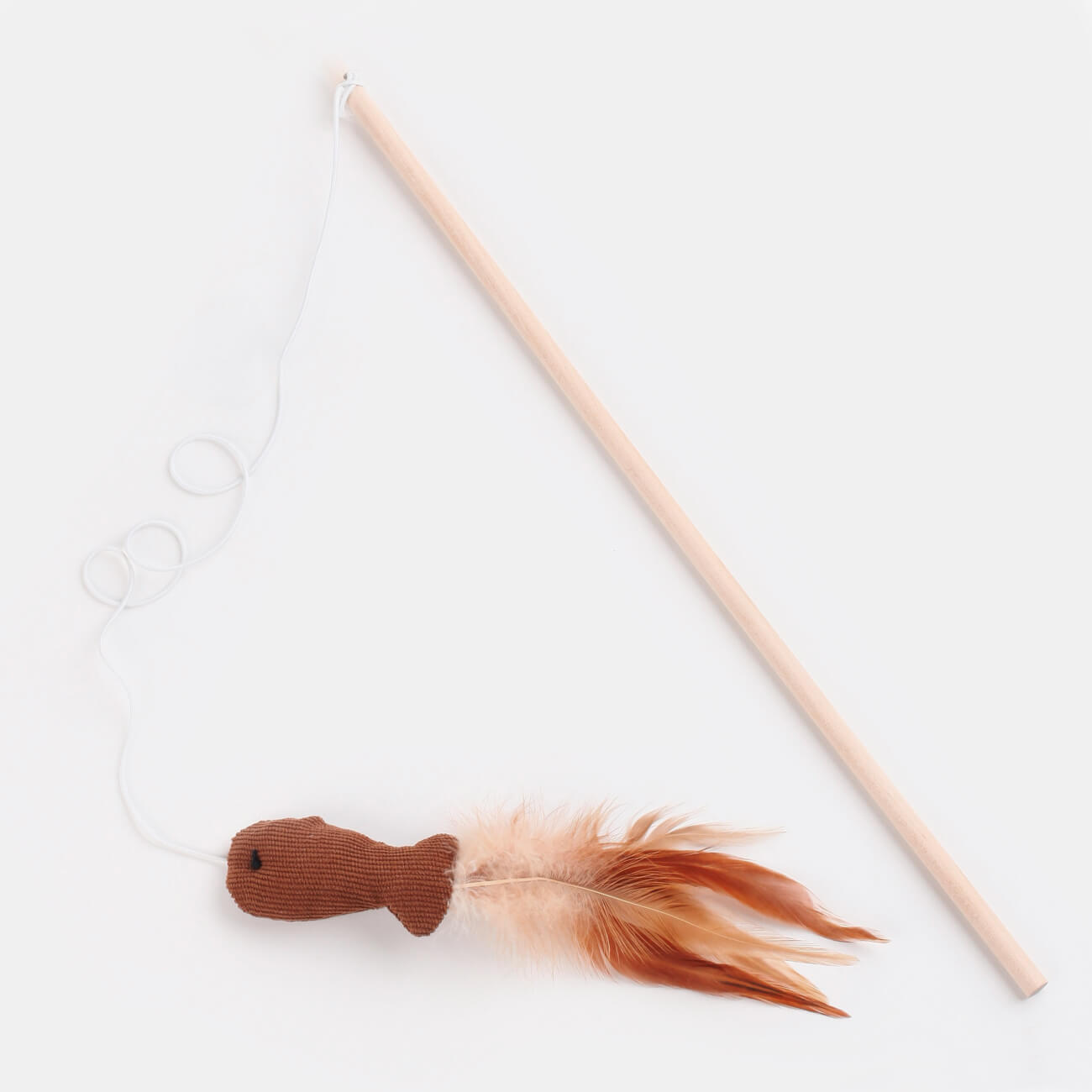Cat Fishing Rod Toy, 1.1 m, with feathers, Wood / Polyester, Fish, Playful cat изображение № 1