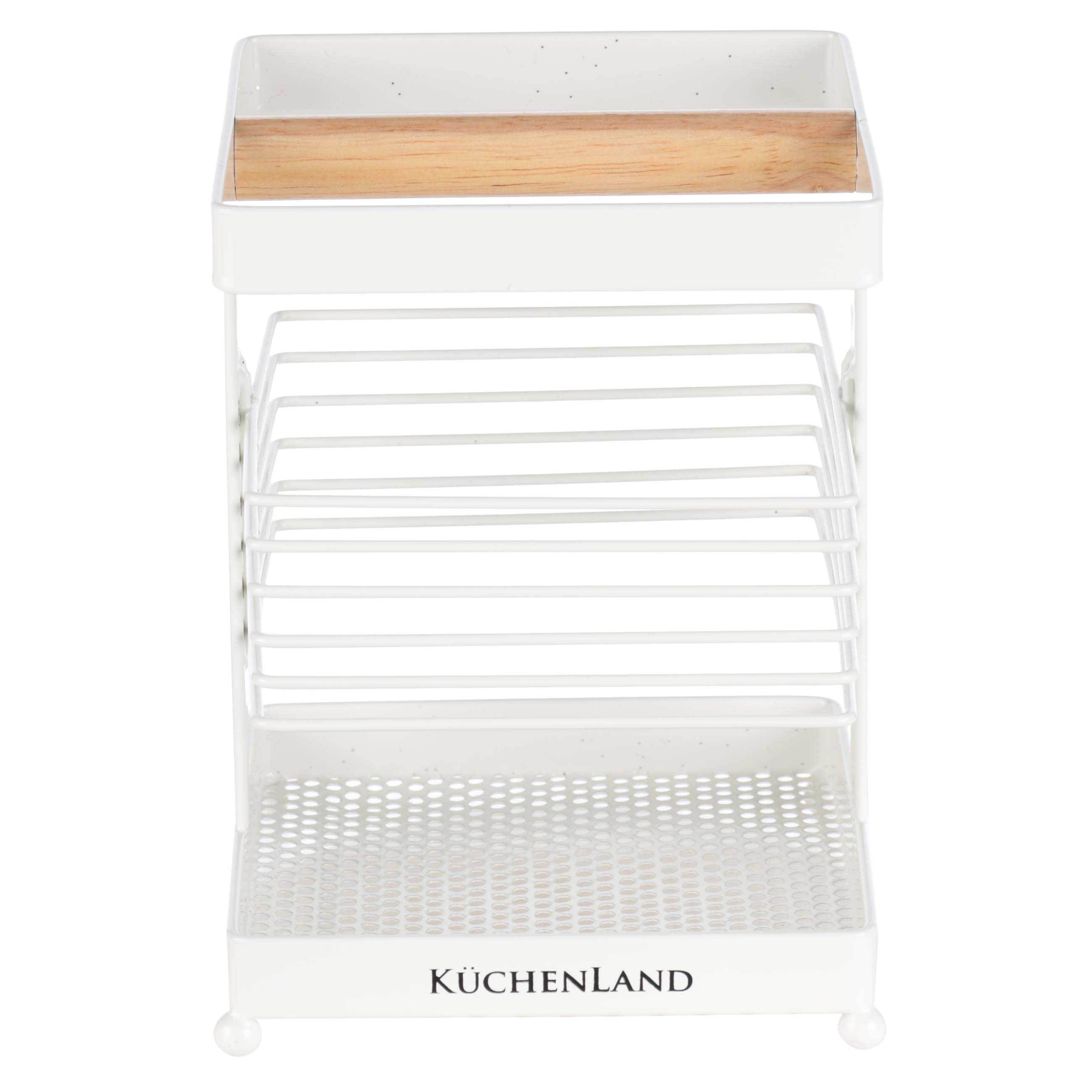 Stand for kitchen accessories, 11x16 cm, metal / wood, white, White style изображение № 3