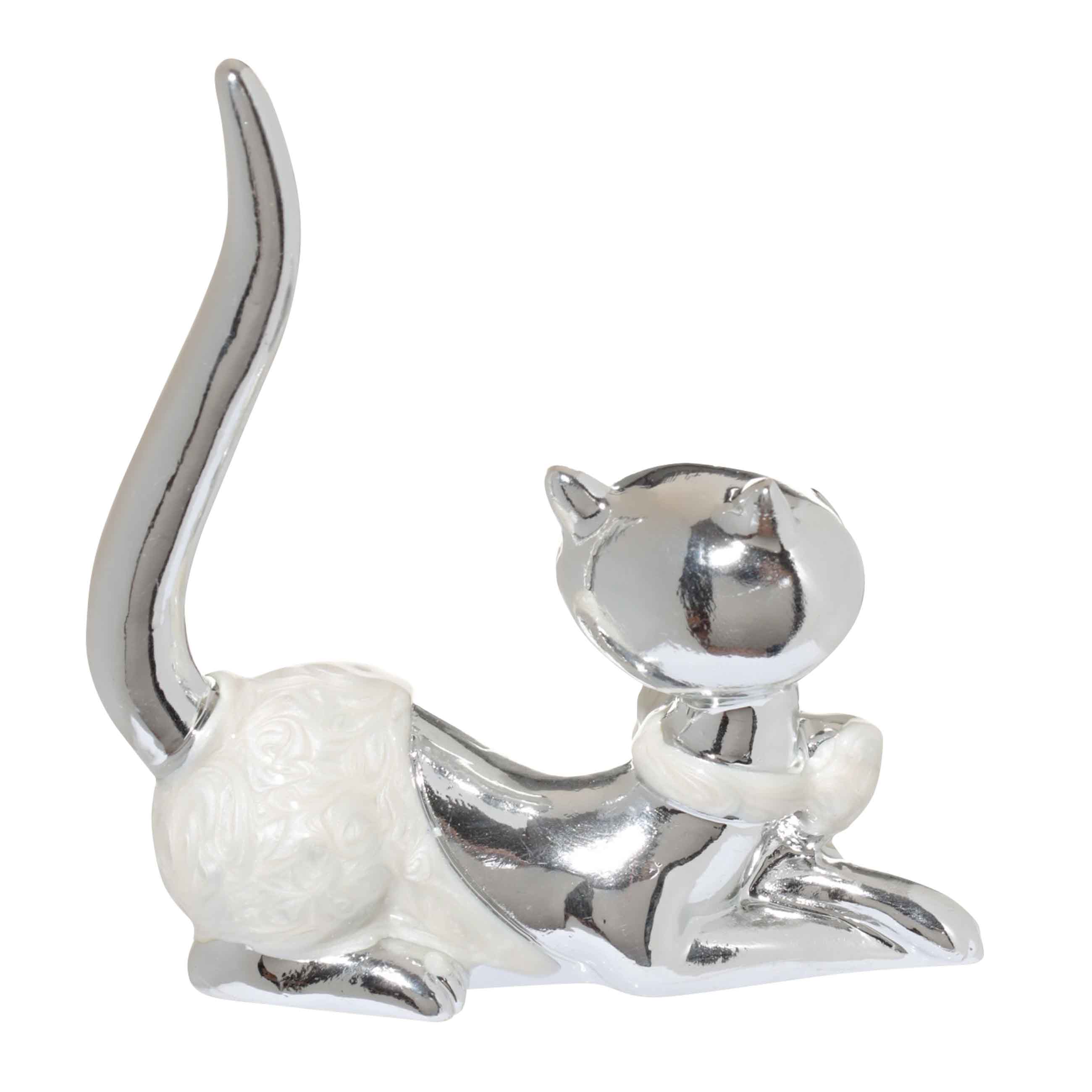 Jewelry holder, 9 cm, Polyresin, Silver, Cat with bow, Cat изображение № 2