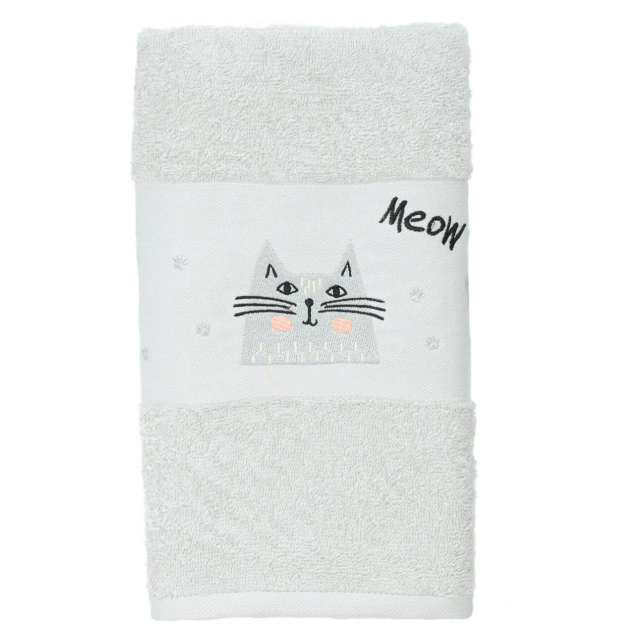 Baby towel, 70x120 cm, cotton, light grey, Cat, Grey cat изображение № 1