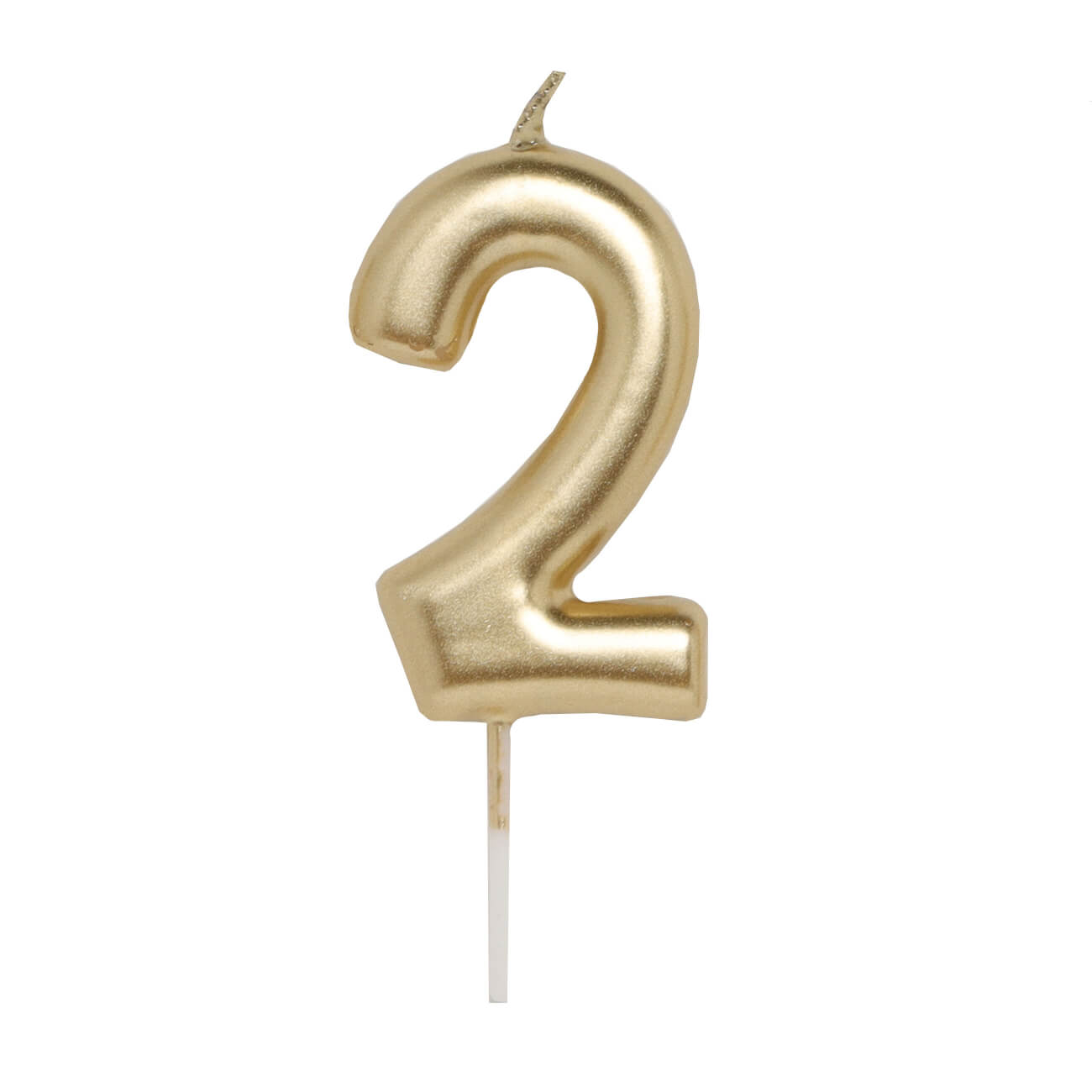 Cake candle, 8 cm, golden, Number 2, Birthday party изображение № 1