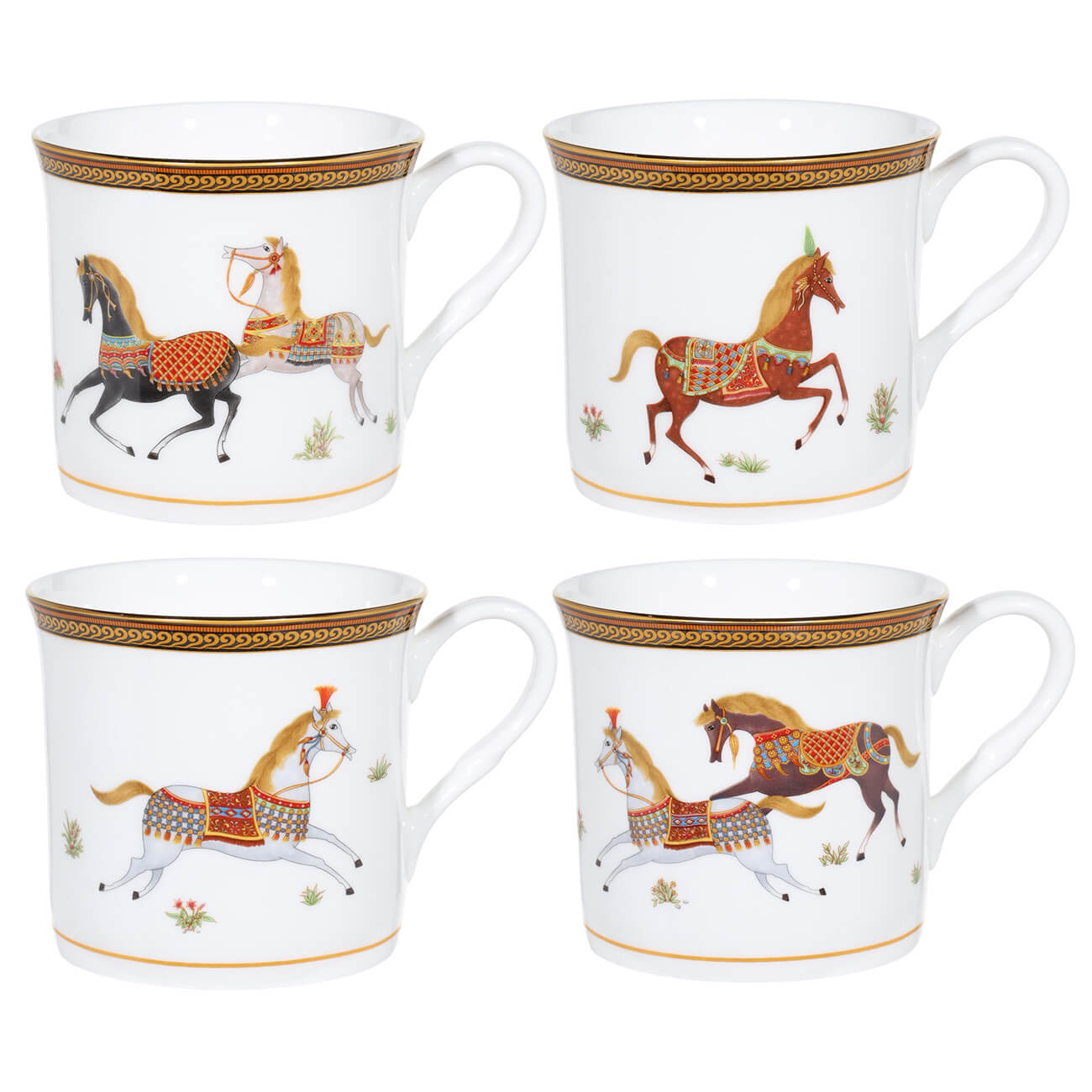 Mug, 300 ml, 4 pcs, porcelain F, white, Horses, Blue wind изображение № 1