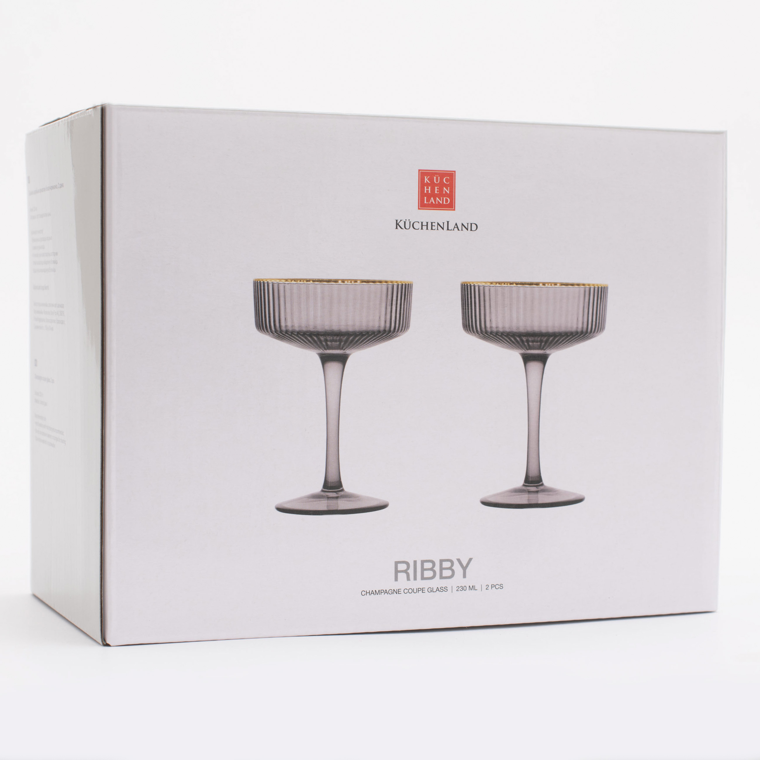 Champagne creamer glass, 230 ml, 2 pcs, glass R, grey, with golden edging, Ribby изображение № 6