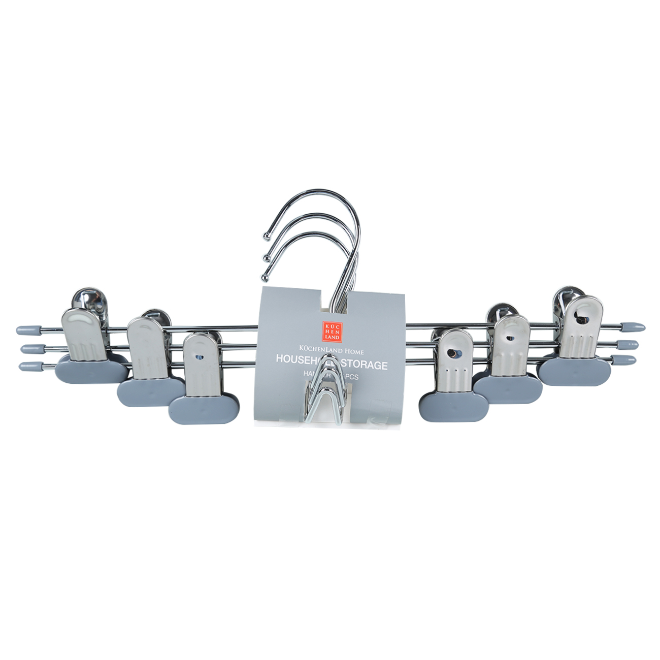 Pant/skirt hanger, 33 cm, 3 pcs, with clips, Coated metal, Grey, Colorful house изображение № 2