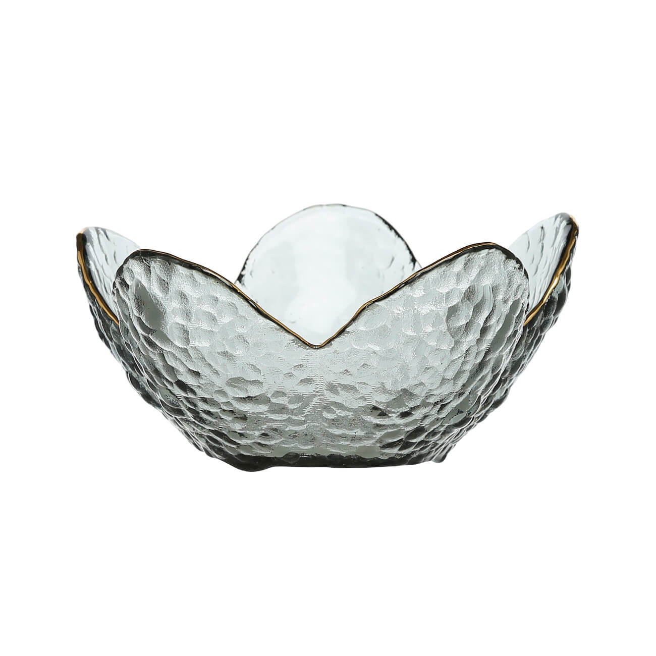 Bowl, 12x6 cm, glass, gray, with golden edging, Lotus, Ripply gold изображение № 1