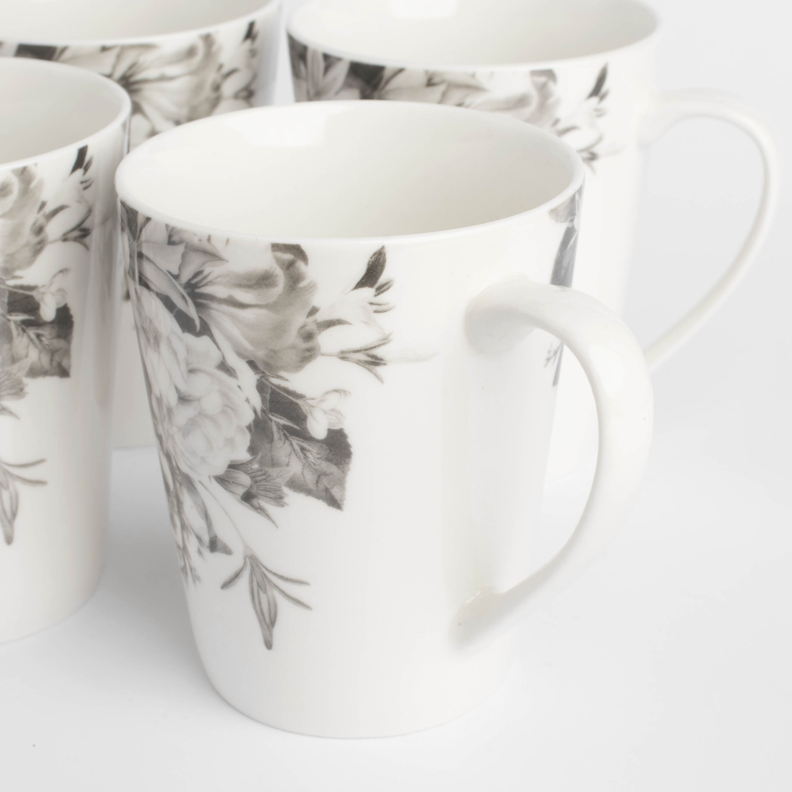 Mug, 420 ml, 4 pcs, porcelain N, white, Black and white flowers, Magnolia изображение № 5