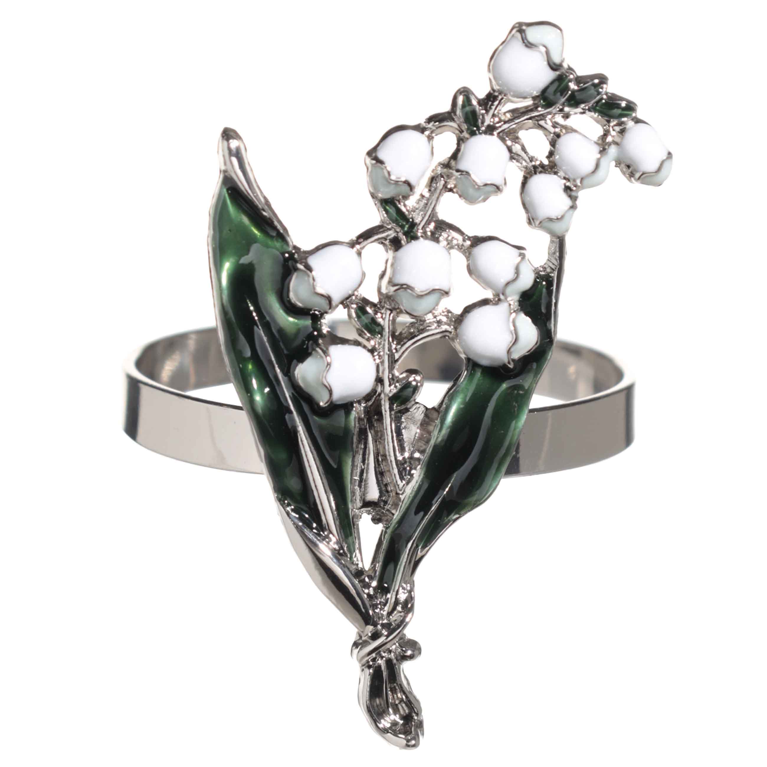 Napkin ring, 5 cm, metal, green-gold, Lily of the valley with leaves, May-lily изображение № 2