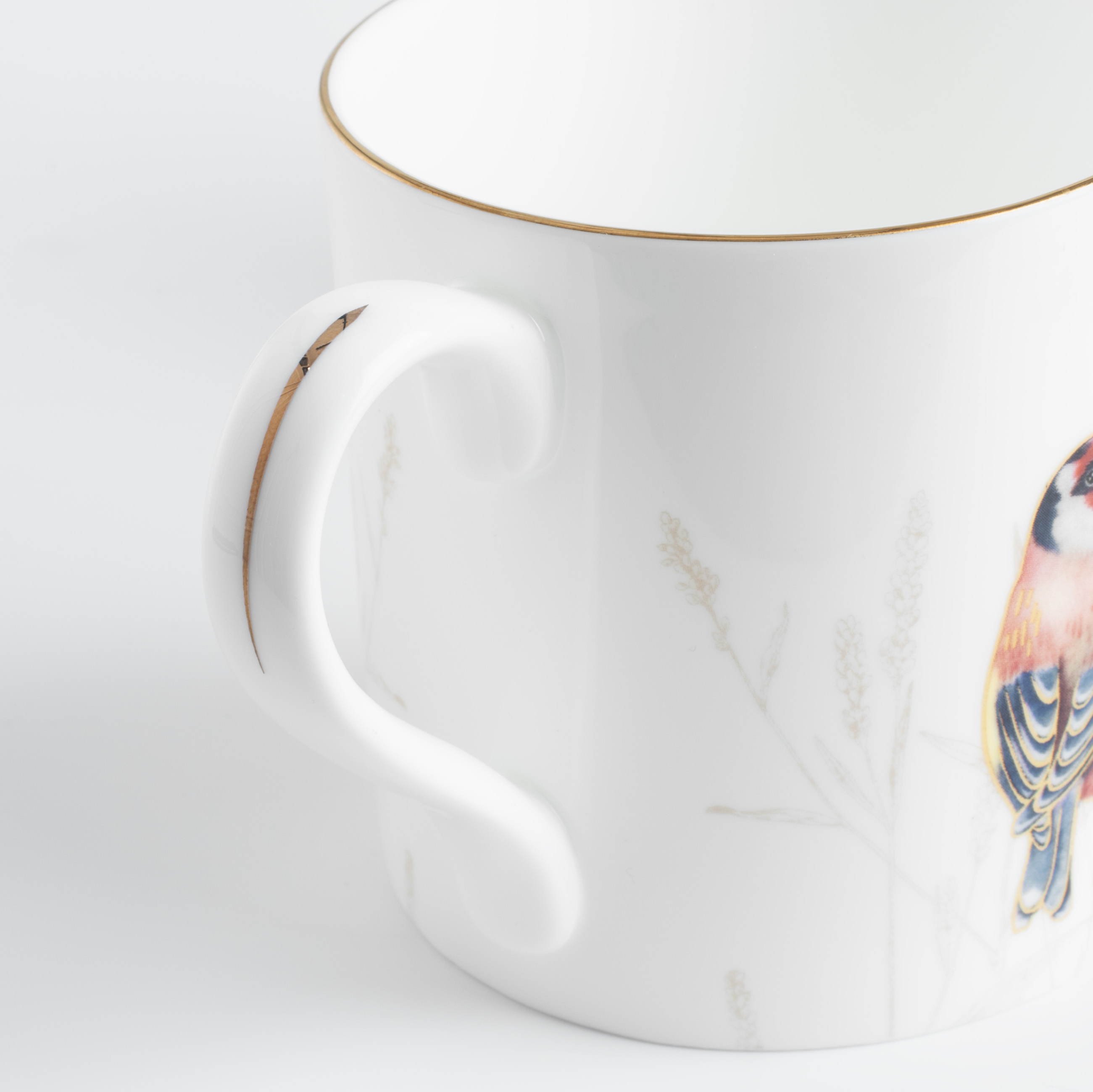 Mug, 380 ml, 2 pcs, porcelain F, with golden edging, Goldfinch and blue jay, Paradise bird изображение № 4