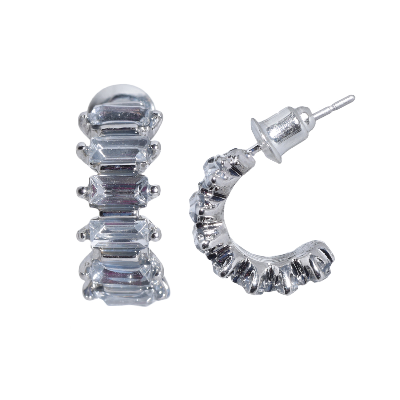 Stud earrings, 1 cm, 2 pieces, metal / acrylic, Silver, Crystals, Jewelry crystal изображение № 2