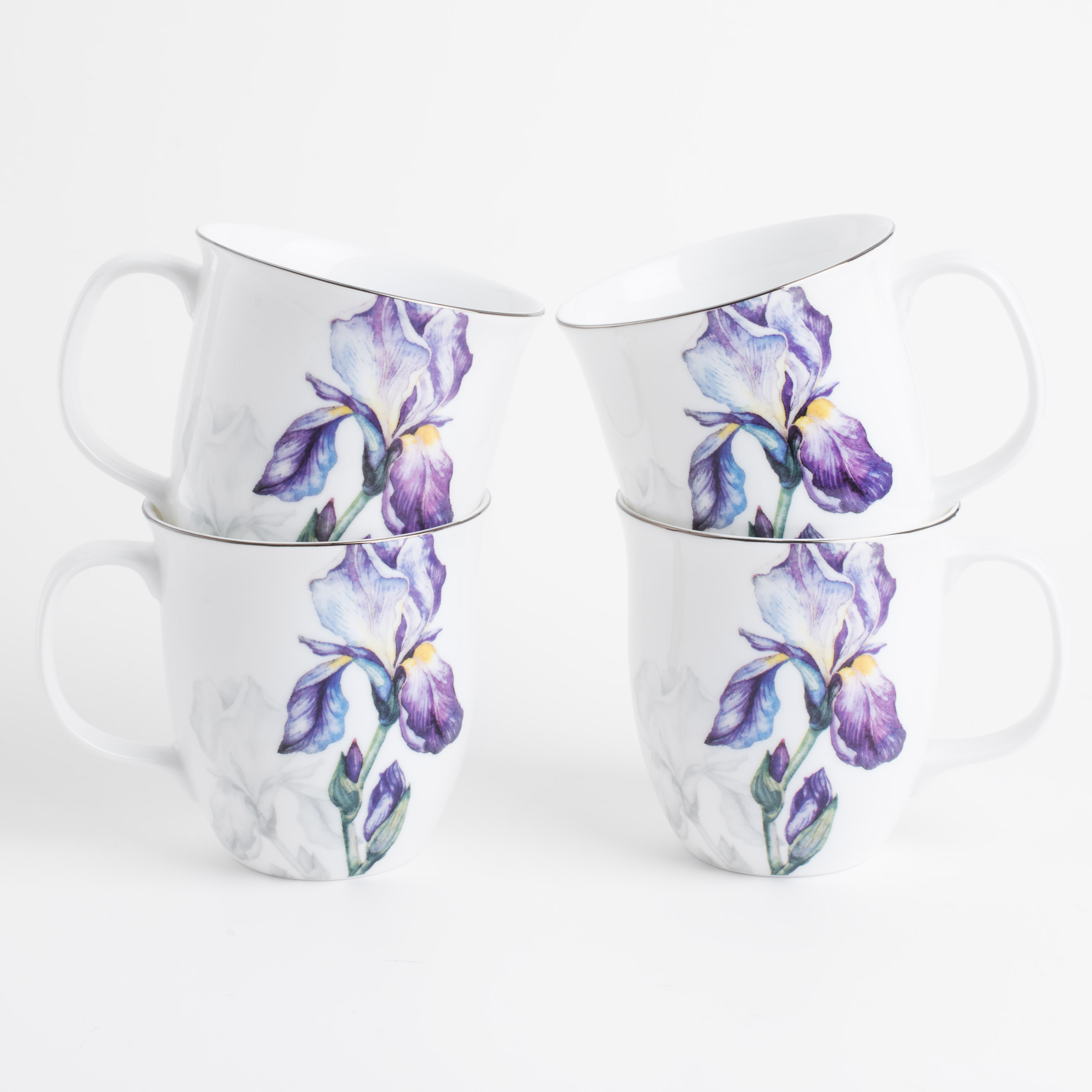 Mug, 350 ml, 4 pcs, porcelain F, with silver edging, Irises, Antarctica Flowers изображение № 4